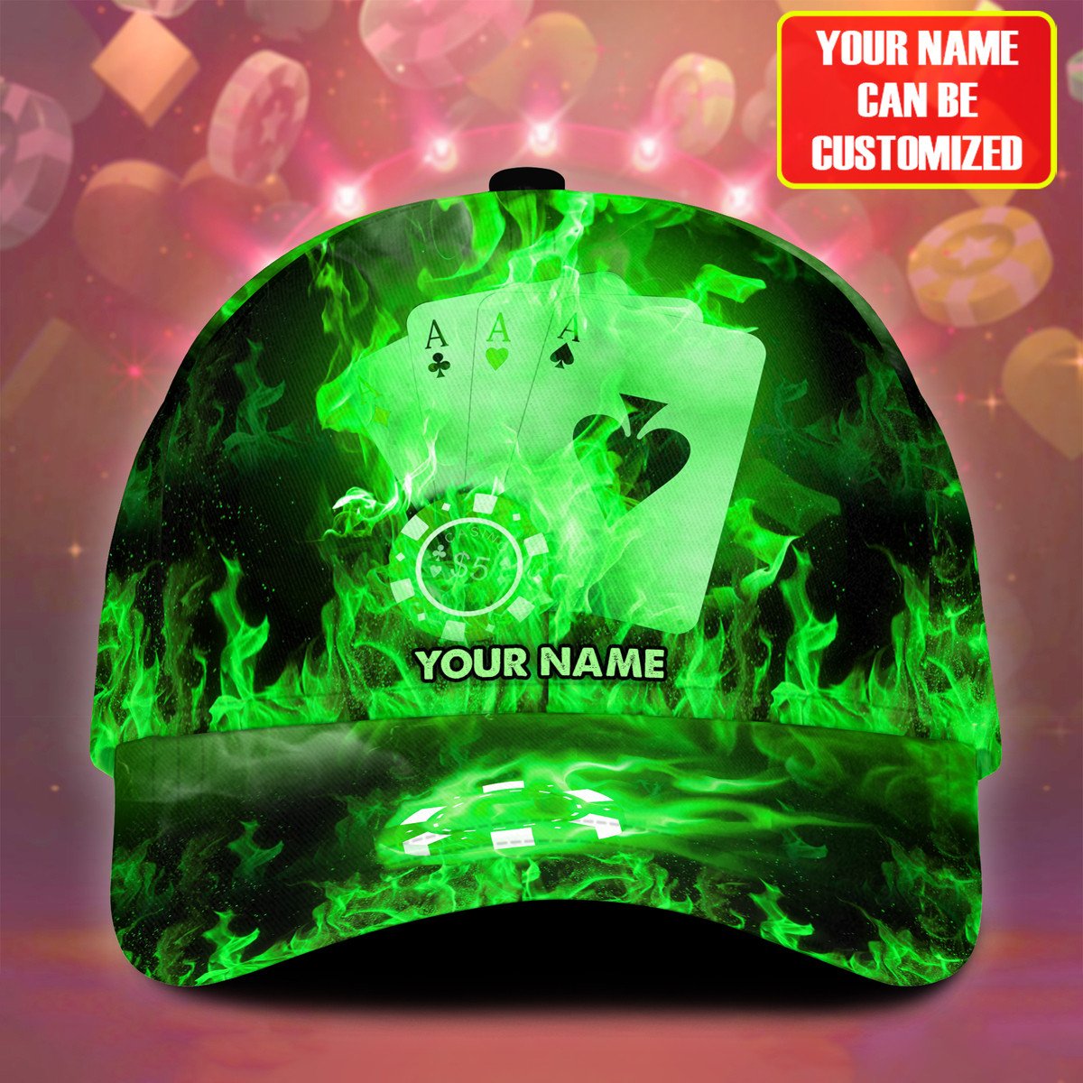 Frenzidea Personalized Name Fire Poker Classic Cap - Green