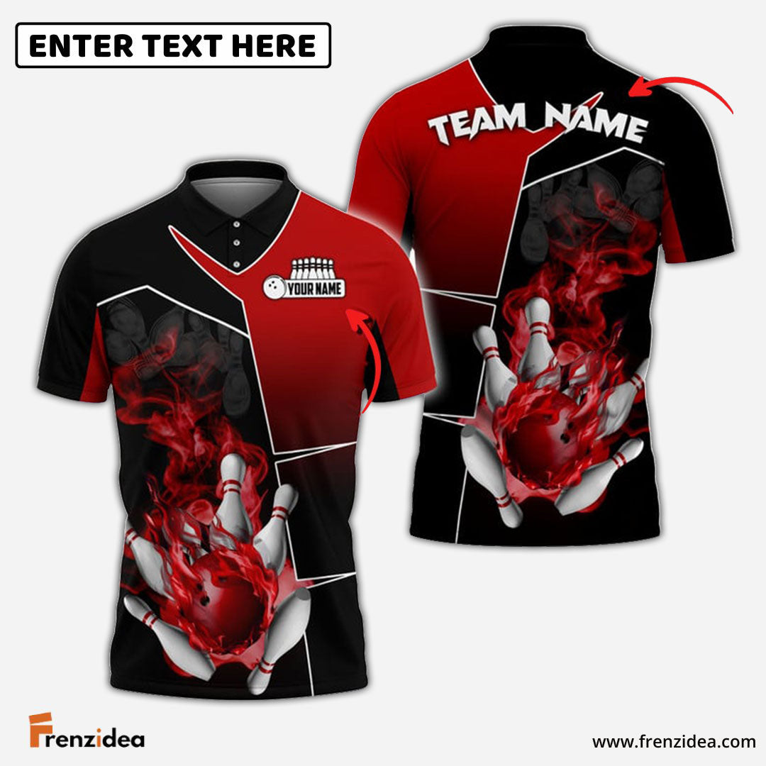 Frenzidea Bowling And Pins Smoky Fire Sport Customized Name 3D Shirt (4 Colors)