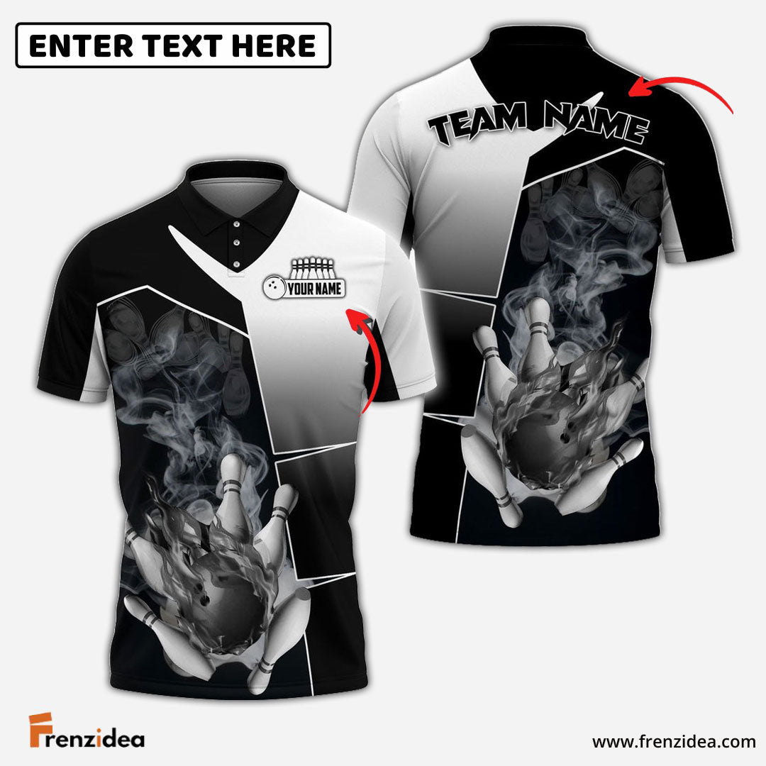 Frenzidea Bowling And Pins Smoky Fire Sport Customized Name 3D Shirt (4 Colors)