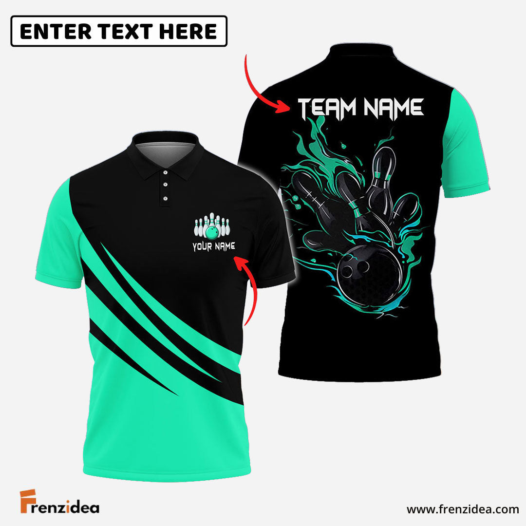 Frenzidea Bowling And Pins Basic Black Customized Name 3D Shirt (4 Colors)