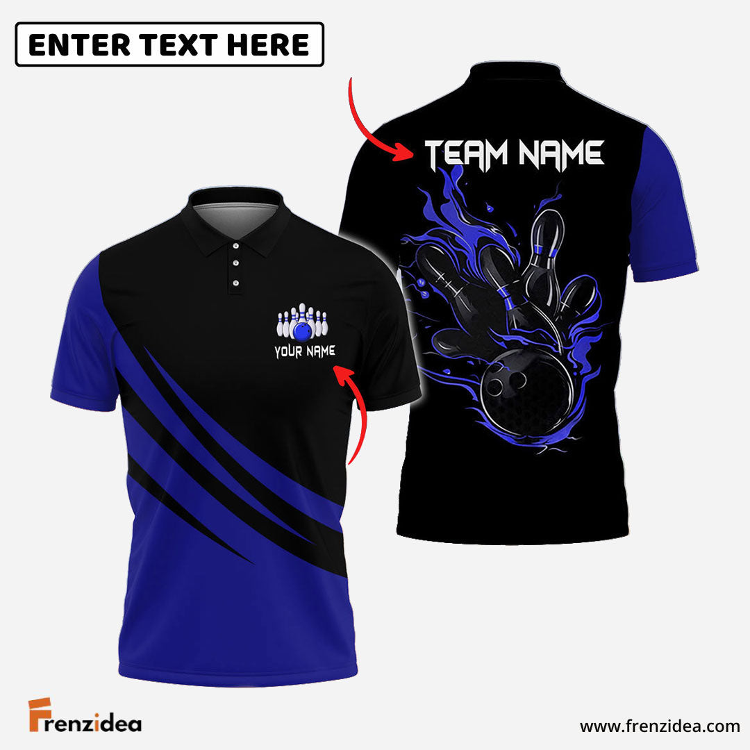 Frenzidea Bowling And Pins Basic Black Customized Name 3D Shirt (4 Colors)