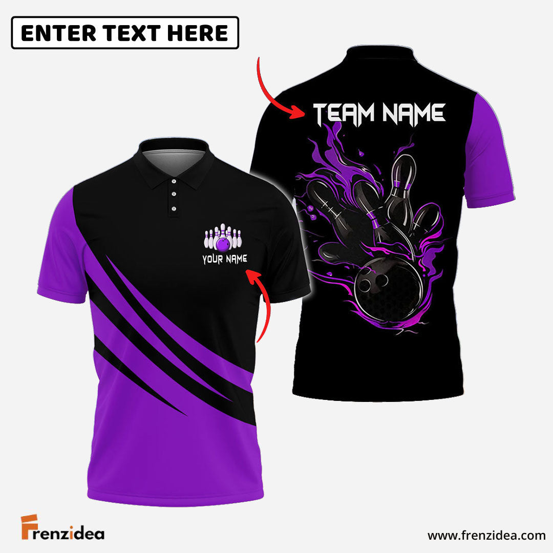 Frenzidea Bowling And Pins Basic Black Customized Name 3D Shirt (4 Colors)