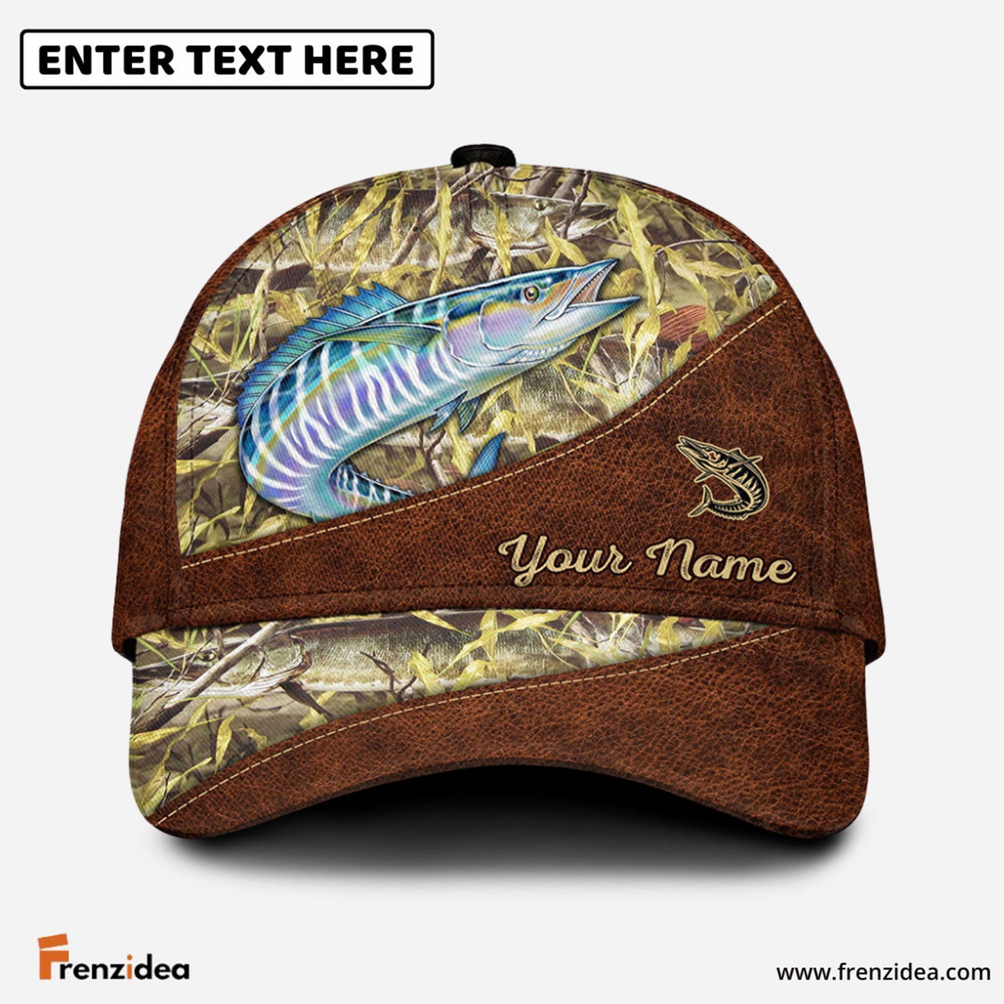 Frenzidea Personalized Wahoo Fishing Leather Pattern Cap
