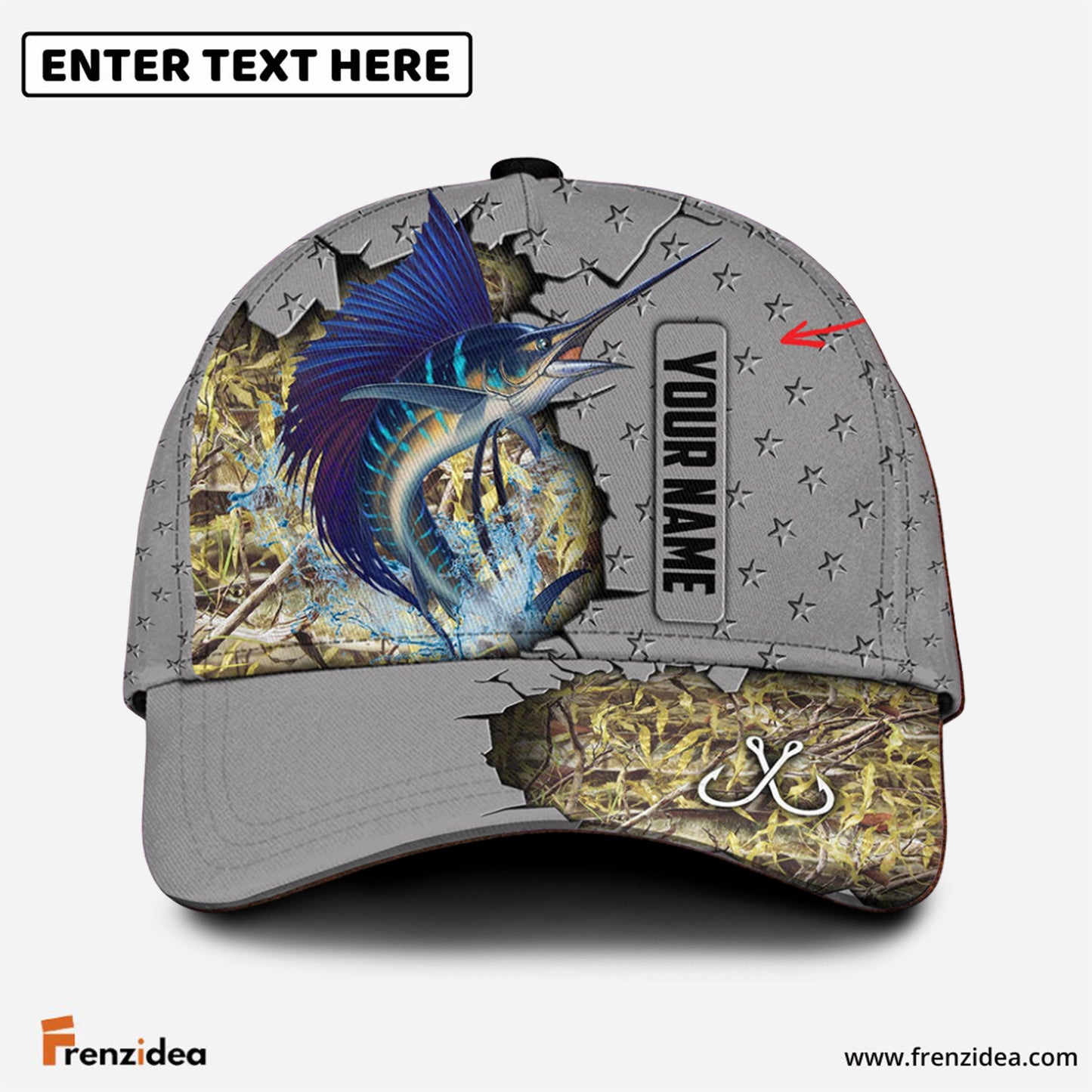 Frenzidea Custom Name Sailfish Fishing Grey 3D Cap