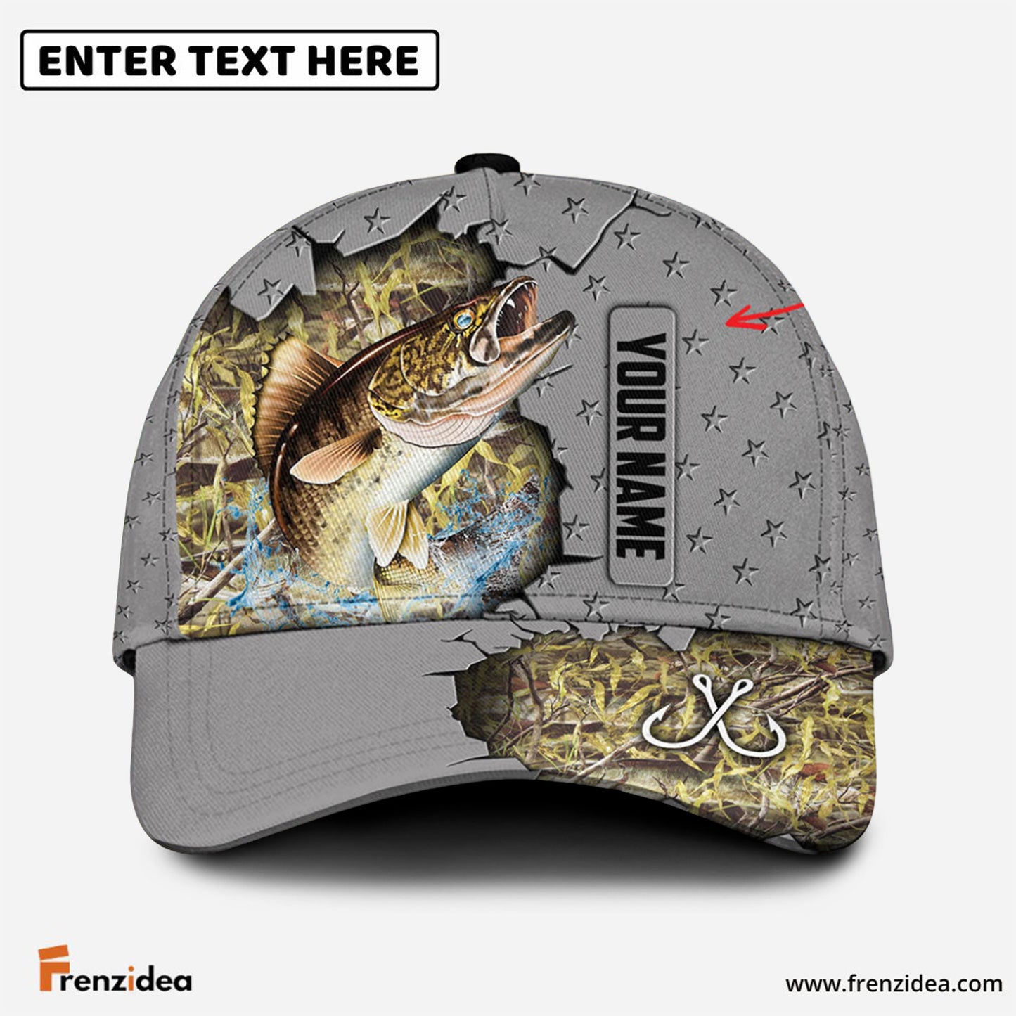 Frenzidea Custom Name Walleye Fishing Grey 3D Cap