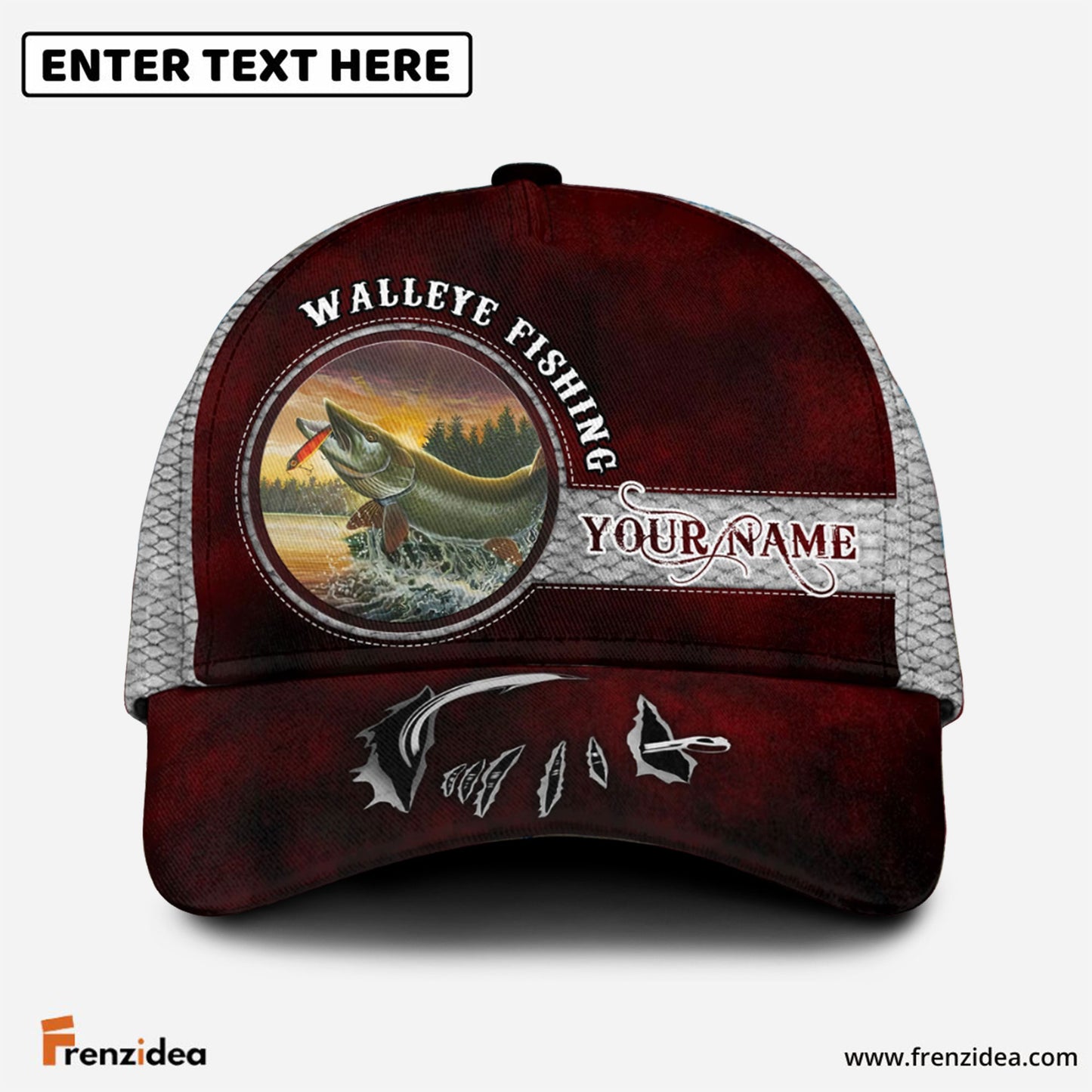 Frenzidea Happy Fishing Walleye Fish Personalized Cap