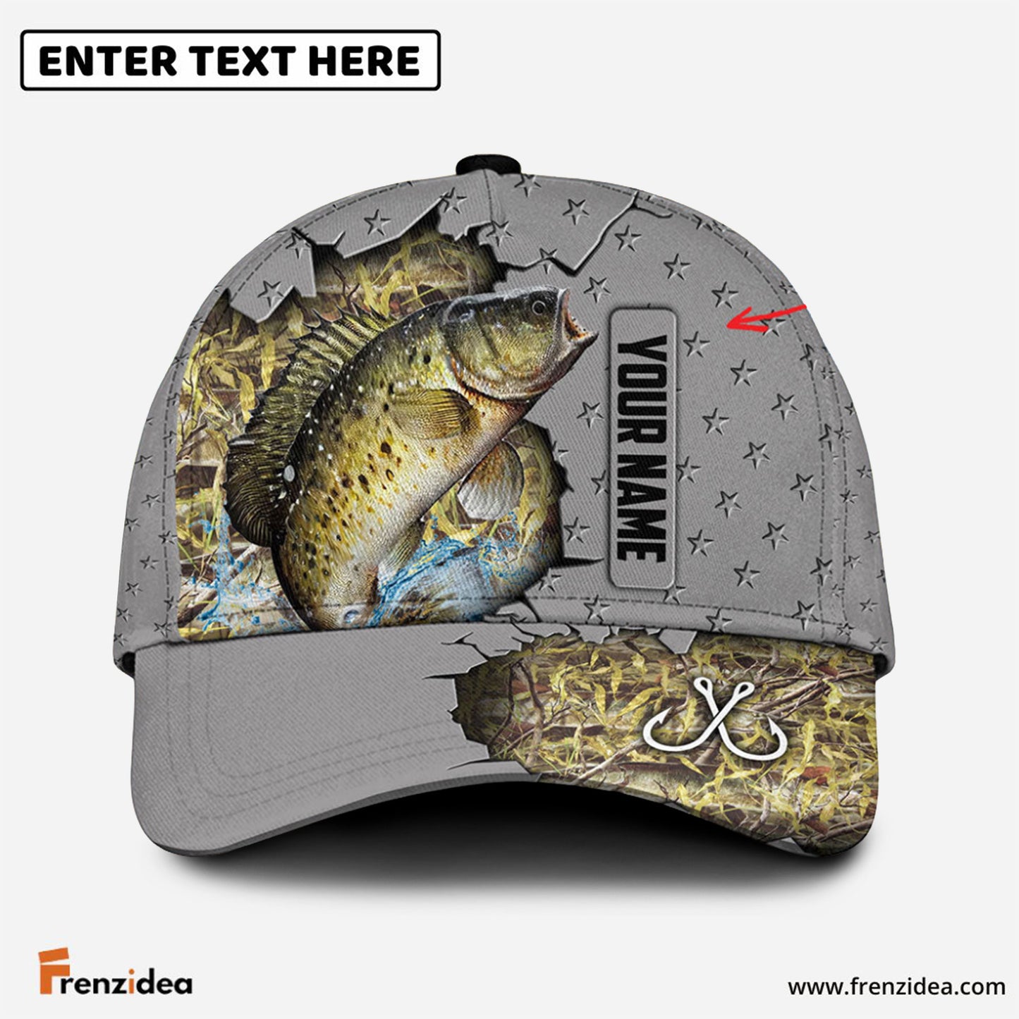 Frenzidea Custom Name Crappie Fishing Grey 3D Cap