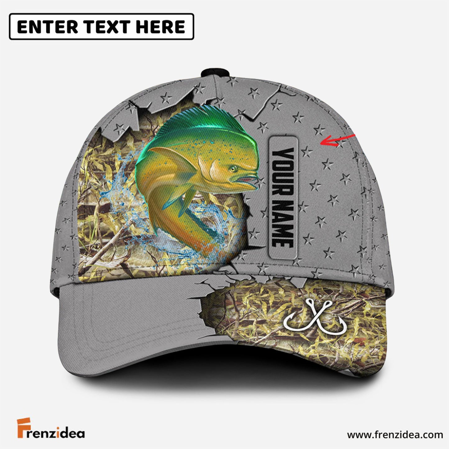 Frenzidea Custom Name Mahi Mahi Fishing Grey 3D Cap