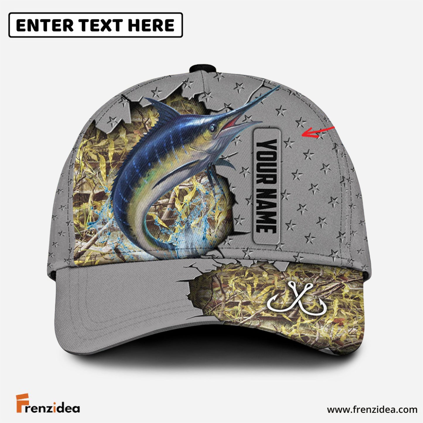 Frenzidea Custom Name Blue Marlin Fishing Grey 3D Cap