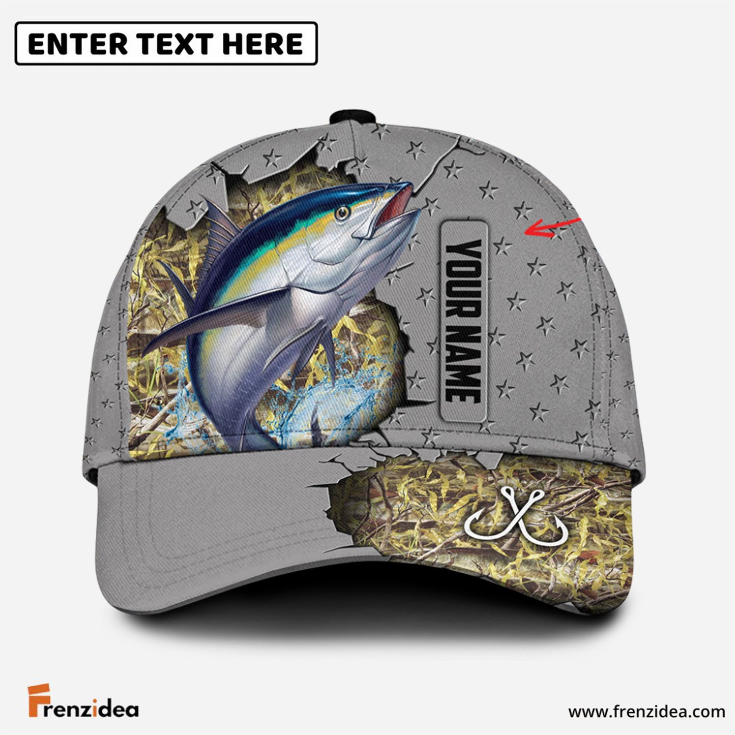 Frenzidea Custom Name Tuna Fishing Grey 3D Cap