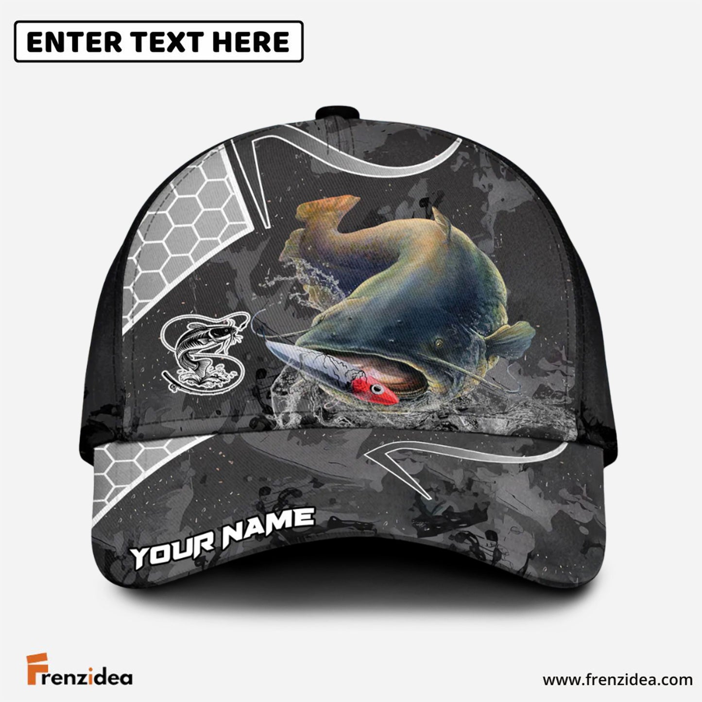 Frenzidea Catfish Fishing Gray Camo Sport Personalized Cap