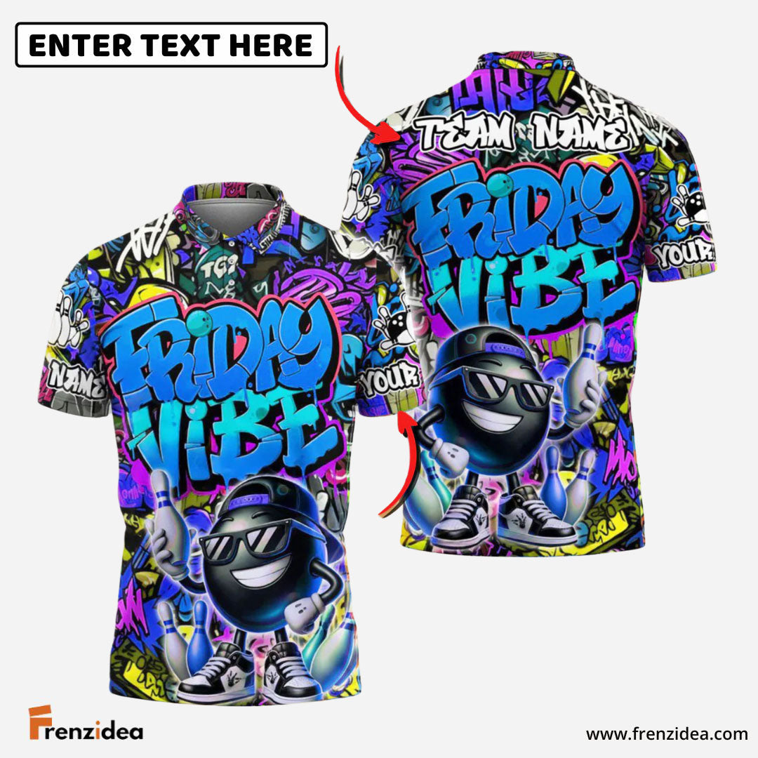 Frenzidea Bowling And Pins Friday Vibe Graffiti Street Style Customized Name, Team Name 3D Shirt (4 Colors)