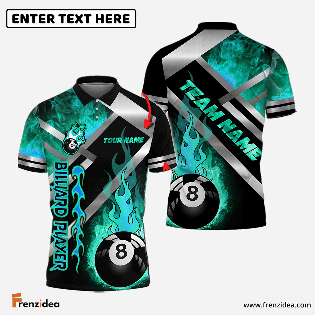 Frenzidea Billiards Ball 8 Metal And Fire Personalized Name, Team Name Unisex Shirt ( 4 Colors )