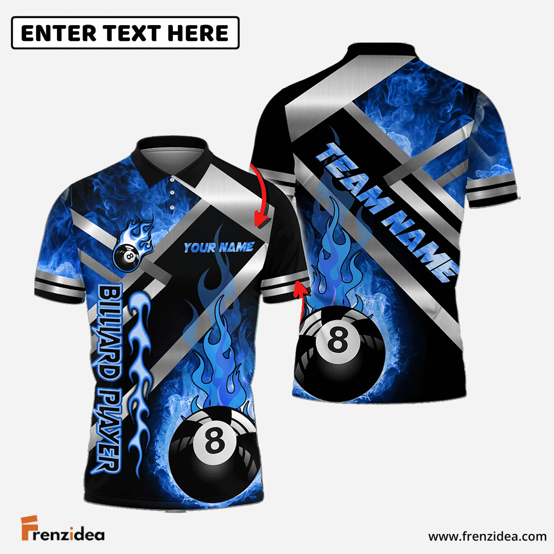 Frenzidea Billiards Ball 8 Metal And Fire Personalized Name, Team Name Unisex Shirt ( 4 Colors )