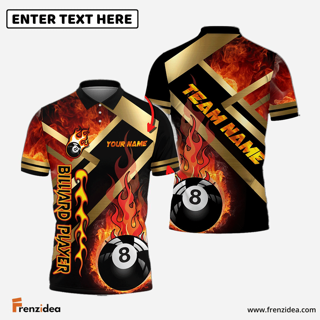 Frenzidea Billiards Ball 8 Metal And Fire Personalized Name, Team Name Unisex Shirt ( 4 Colors )