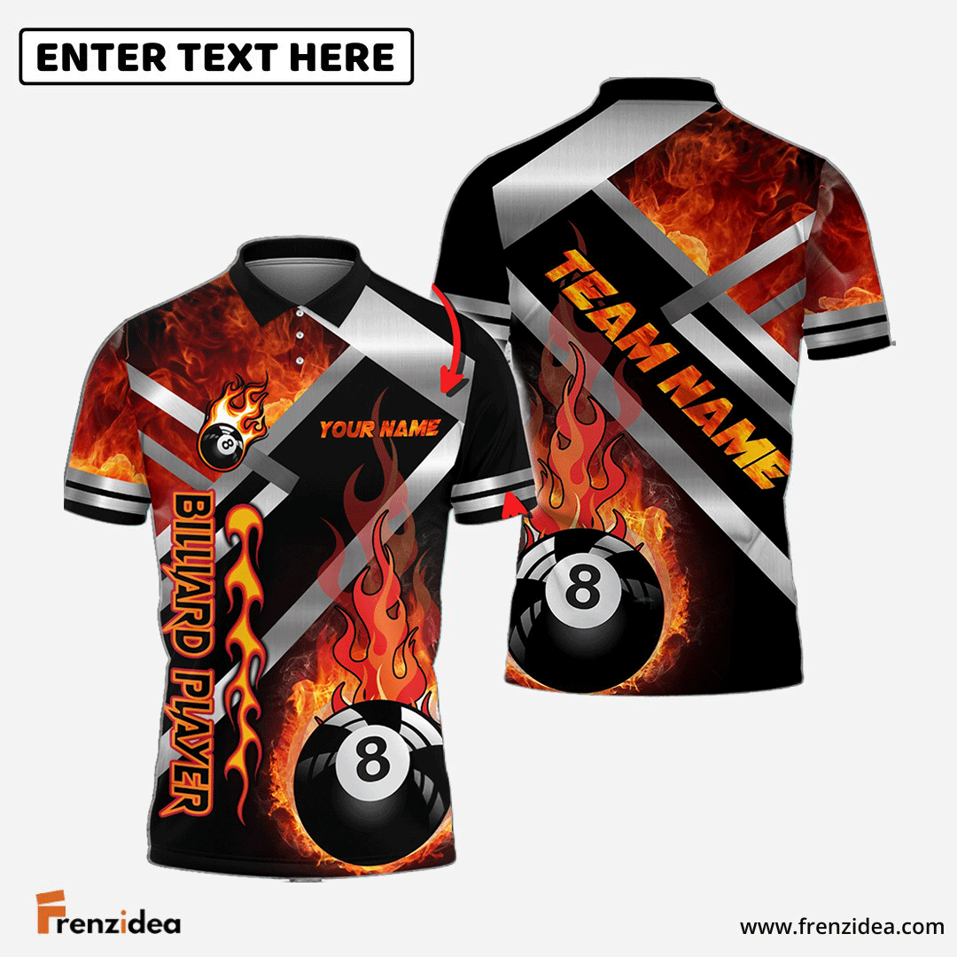 Frenzidea Billiards Ball 8 Metal And Fire Personalized Name, Team Name Unisex Shirt ( 4 Colors )