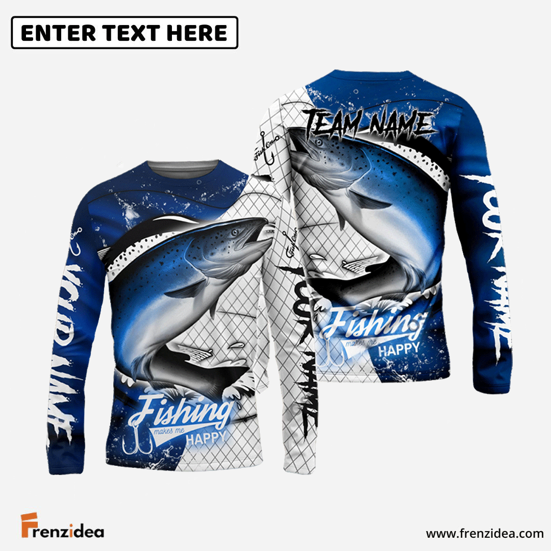 Frenzidea Salmon Fishing Dark Blue Skin Sport Custom Name & Team Name 3D Shirts