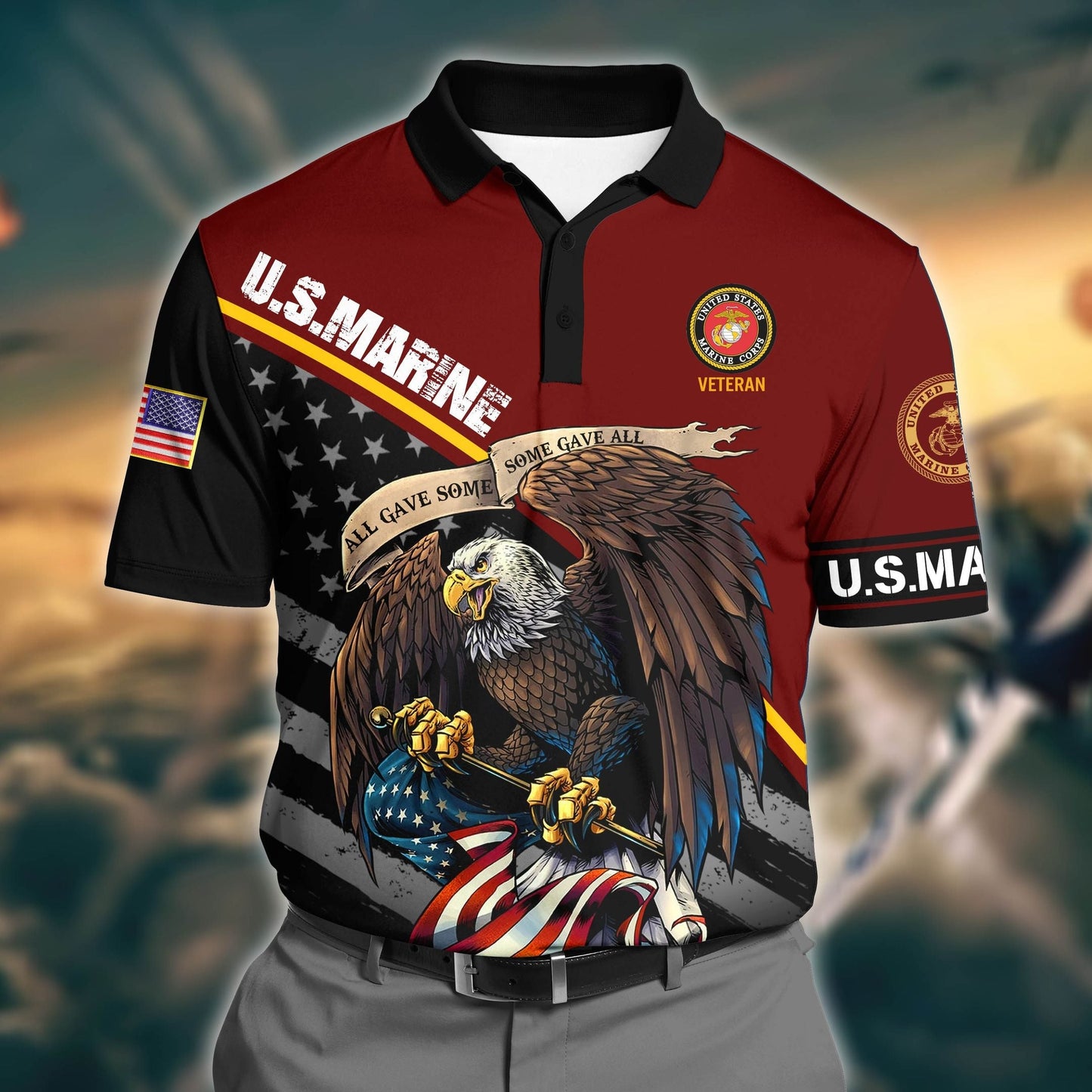 Frenzidea Premium U.S Marine 3D Polo All Over Printed