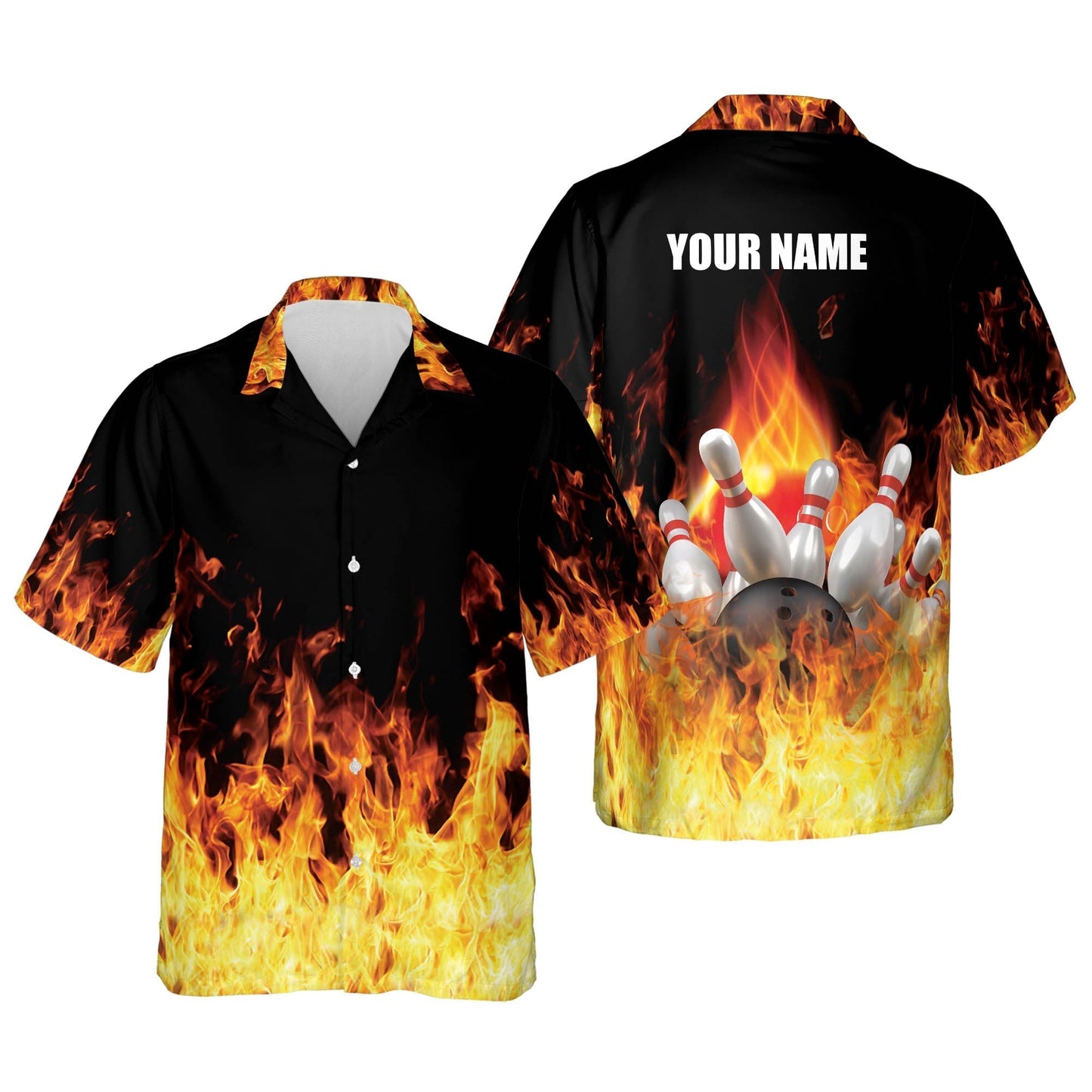 Frenzidea Bowling Flame Personalized Name Hawaiian Shirt