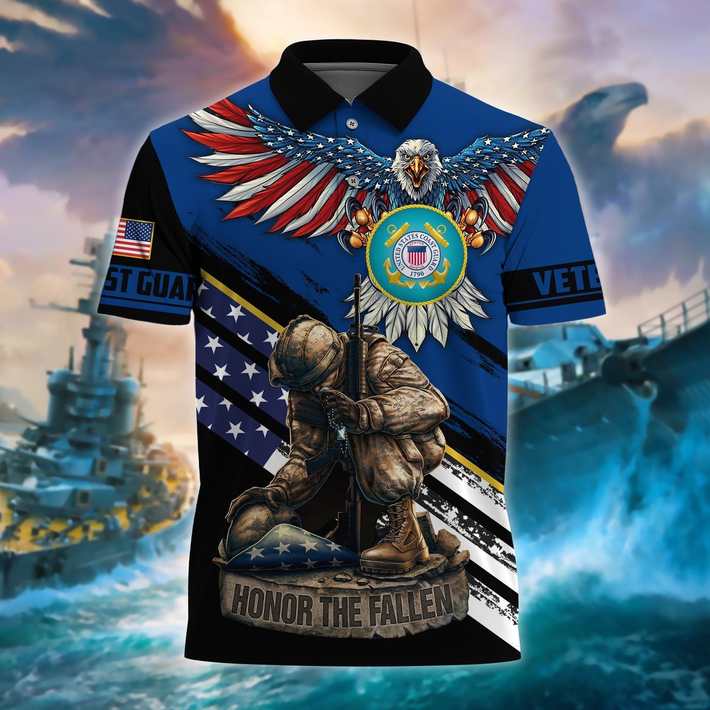 Frenzidea Premium U.S Multiple Service Veteran Polo Shirt