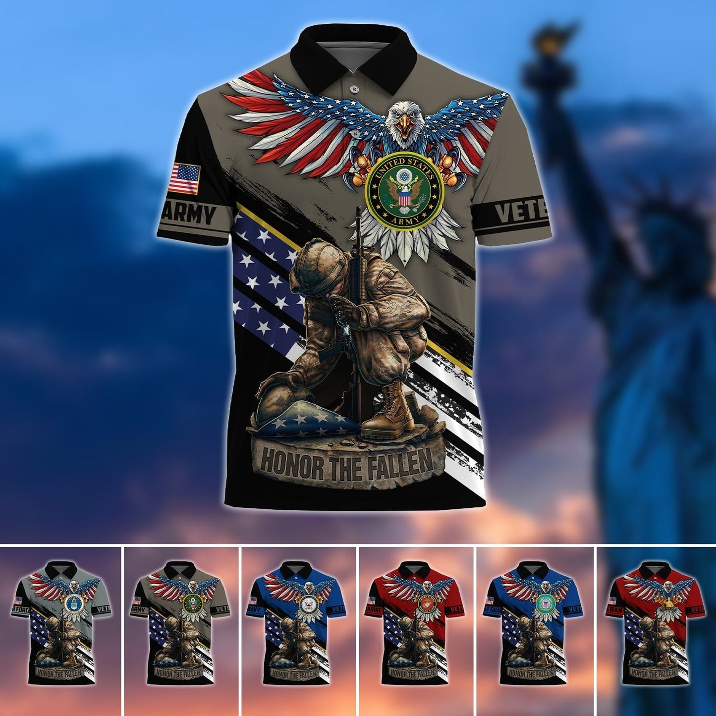Frenzidea Premium U.S Multiple Service Veteran Polo Shirt