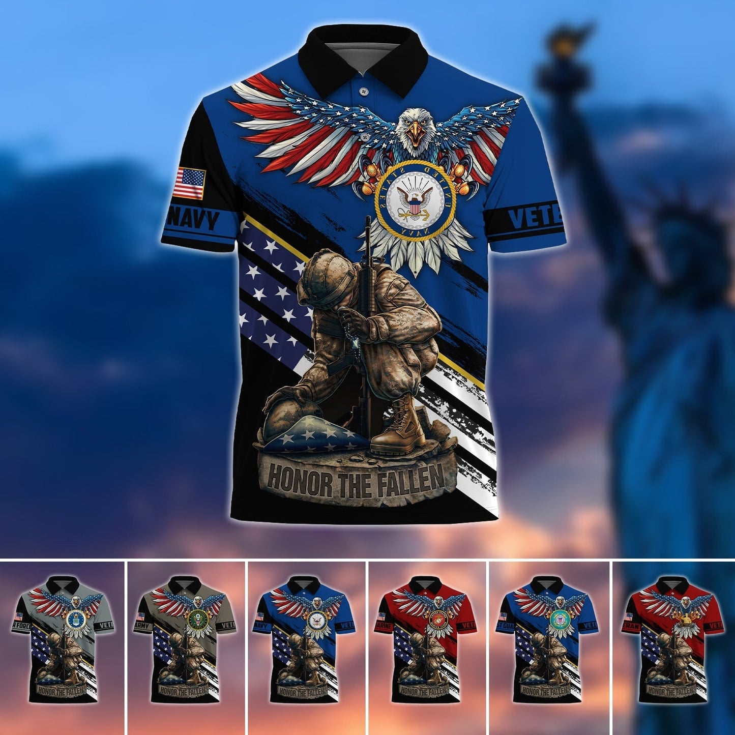 Frenzidea Premium U.S Multiple Service Veteran Polo Shirt