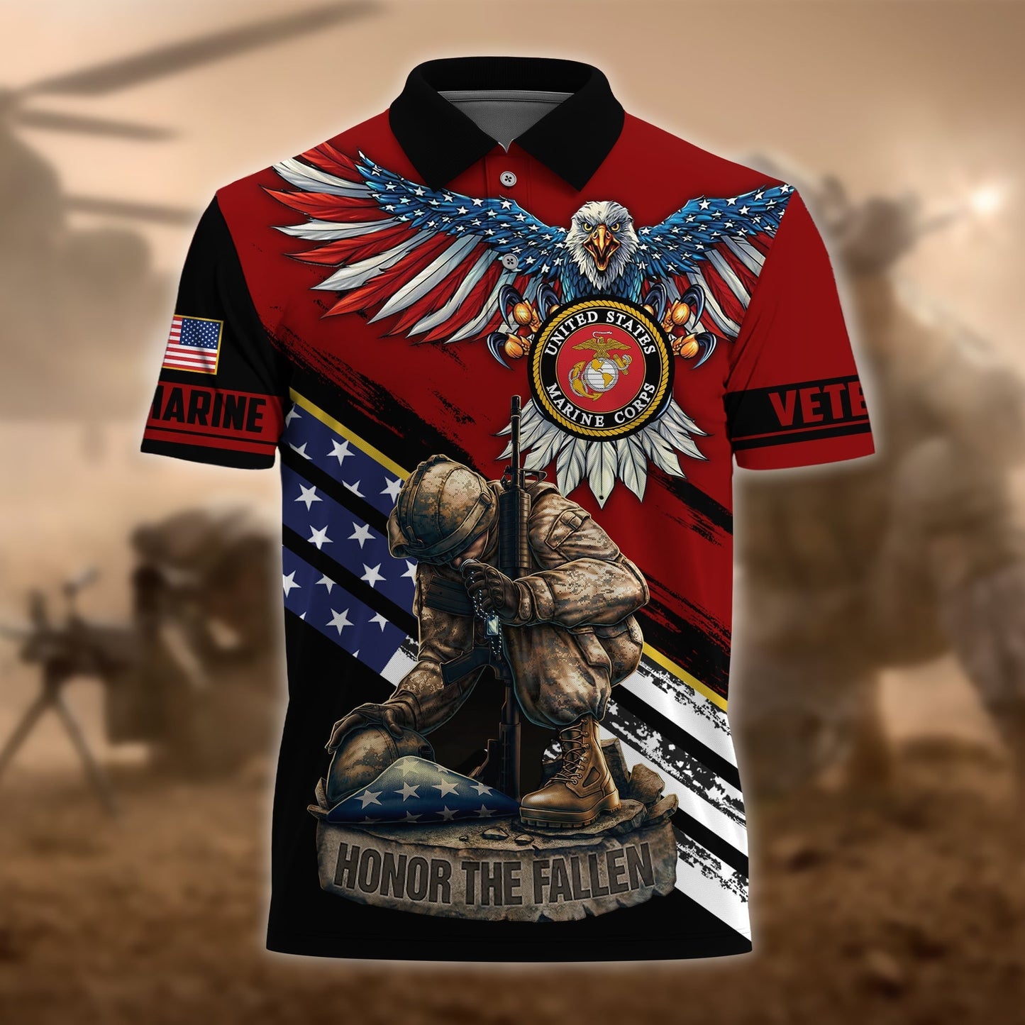 Frenzidea Premium U.S Multiple Service Veteran Polo Shirt