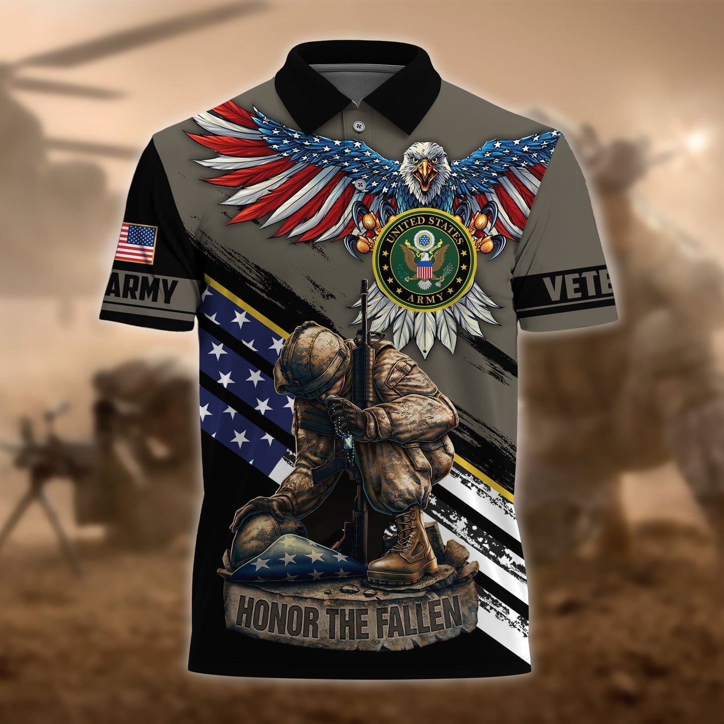 Frenzidea Premium U.S Multiple Service Veteran Polo Shirt