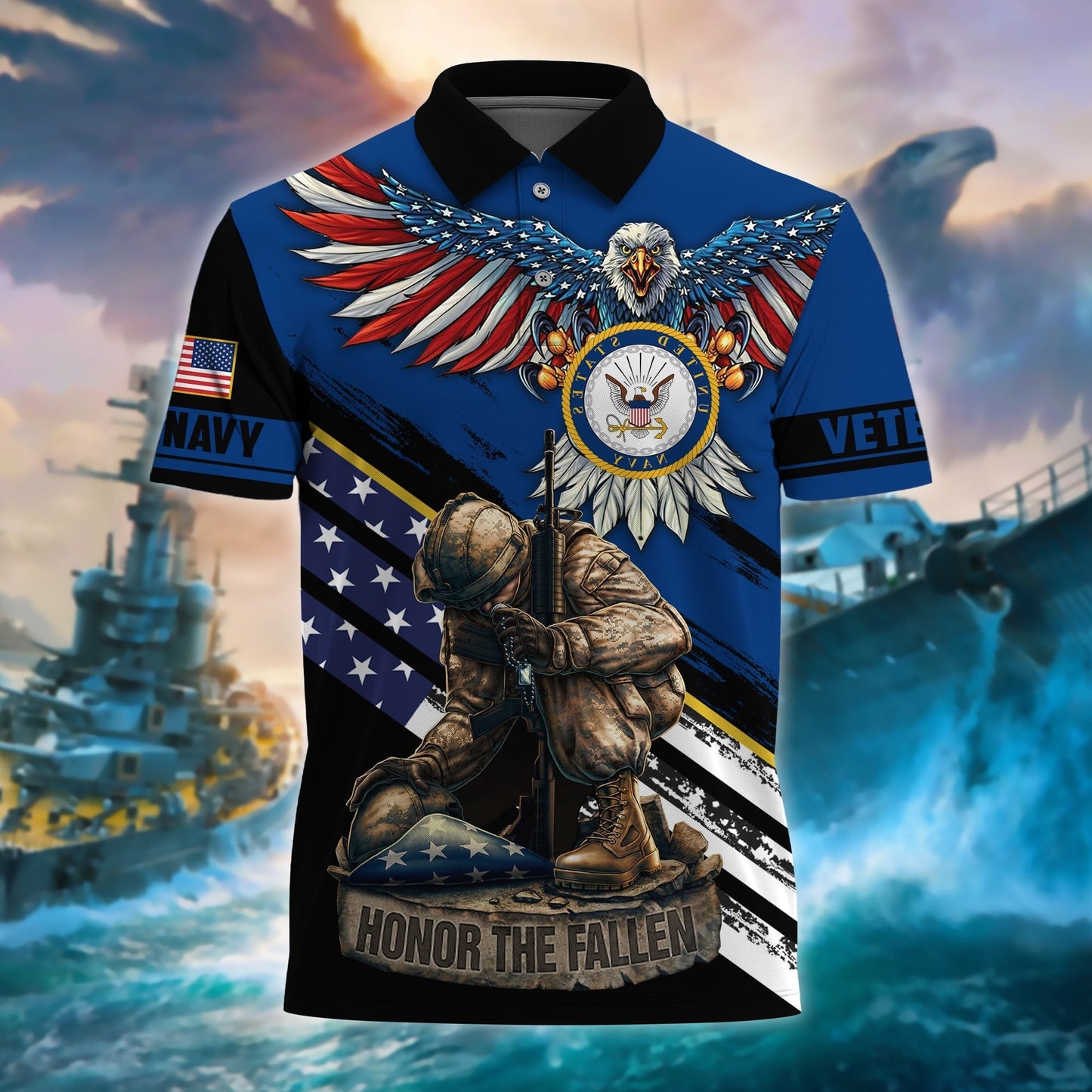 Frenzidea Premium U.S Multiple Service Veteran Polo Shirt