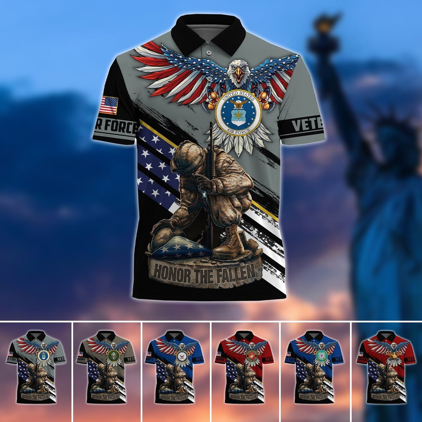 Frenzidea Premium U.S Multiple Service Veteran Polo Shirt