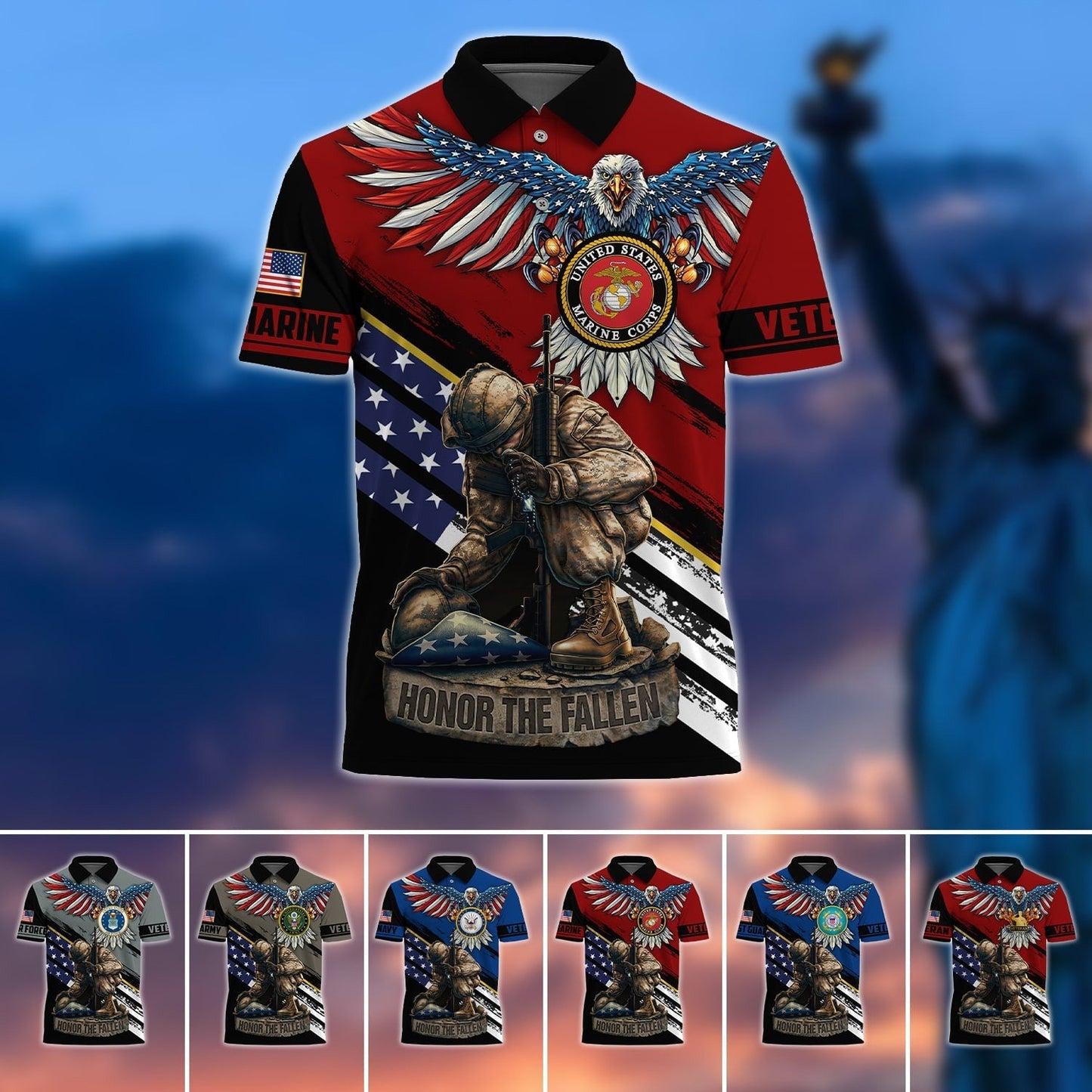 Frenzidea Premium U.S Multiple Service Veteran Polo Shirt