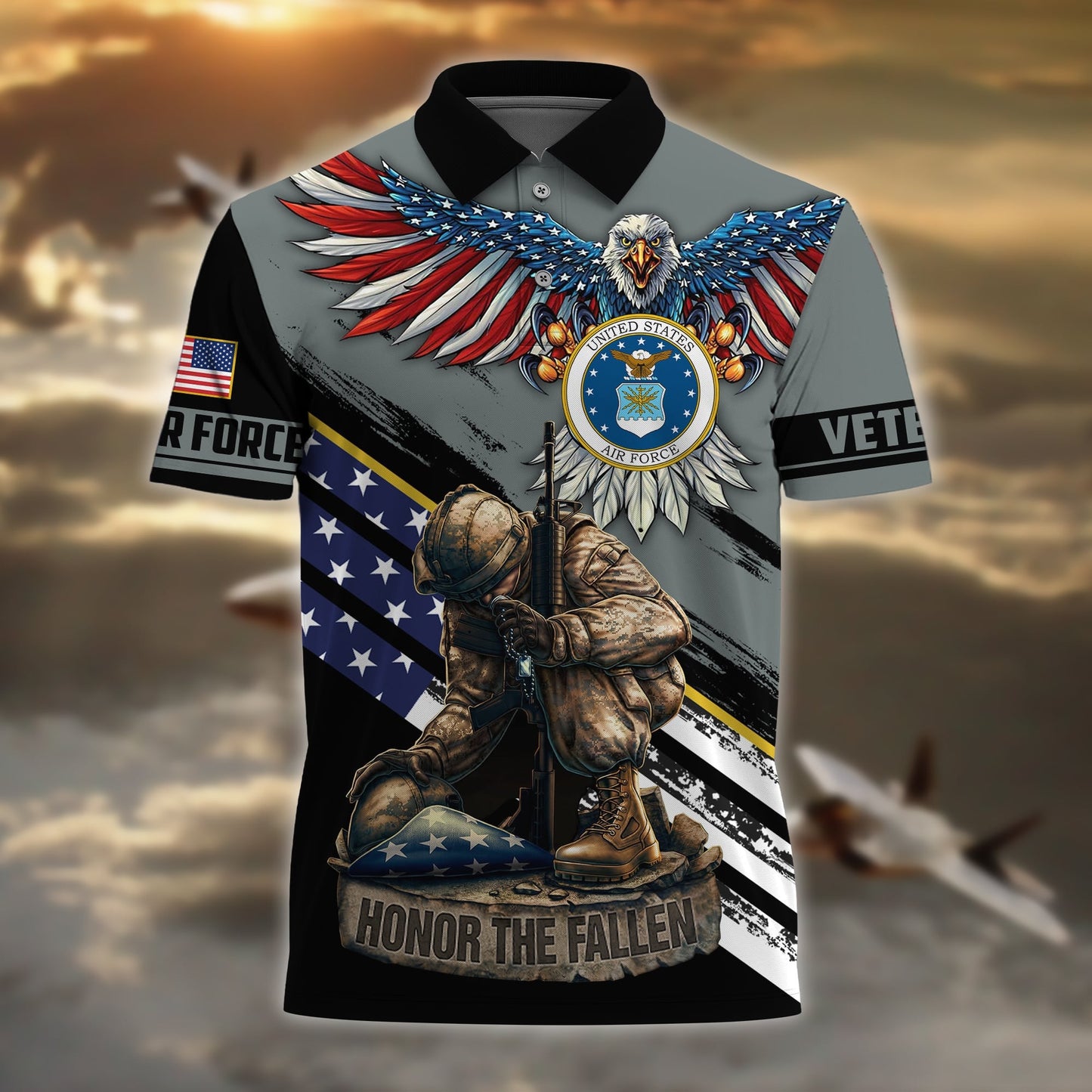 Frenzidea Premium U.S Multiple Service Veteran Polo Shirt