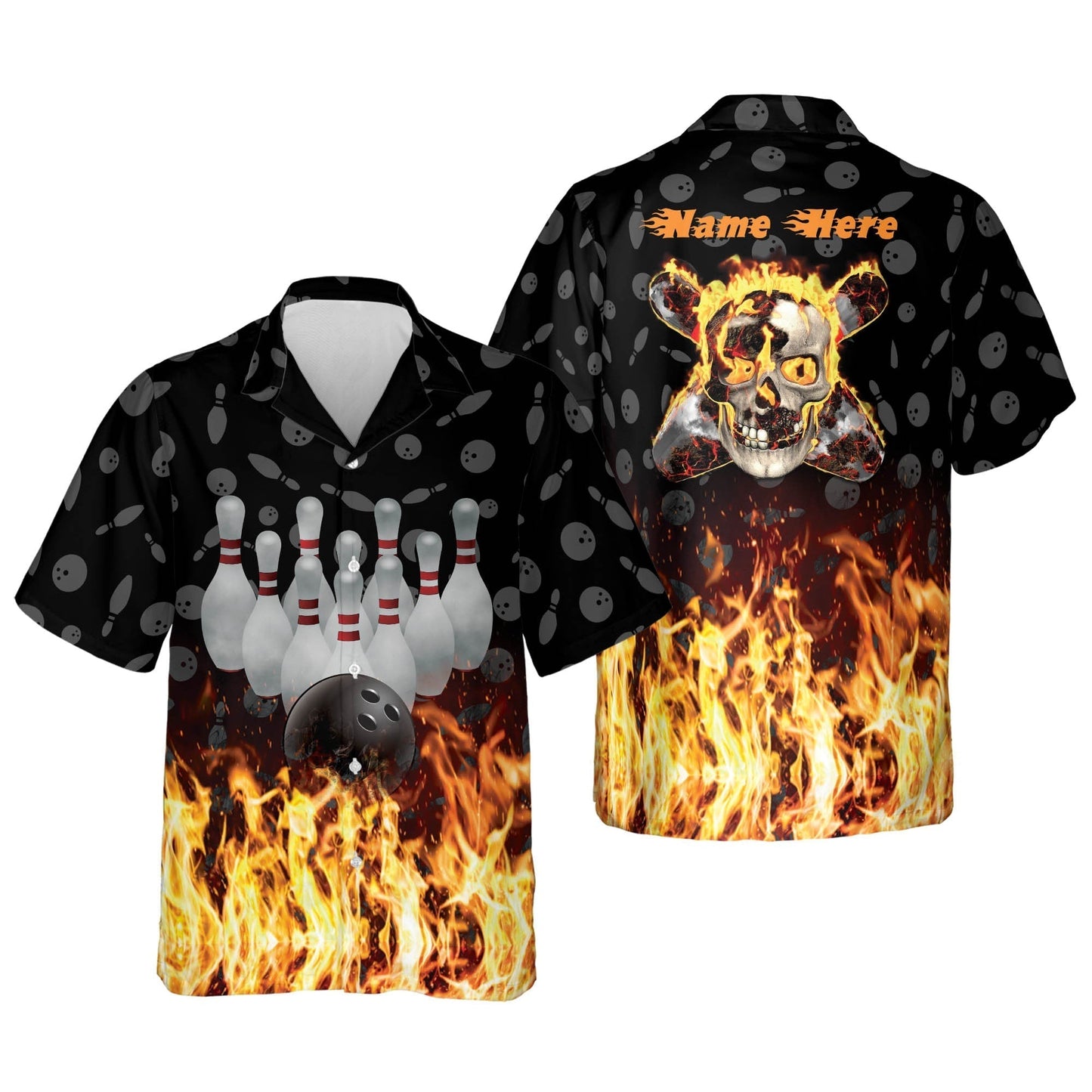 Frenzidea Flame Skull Personalized Name Hawaiian Shirt
