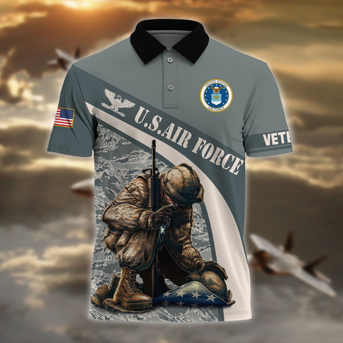 Frenzidea Premium U.S Multiple Service Veteran Polo Shirt