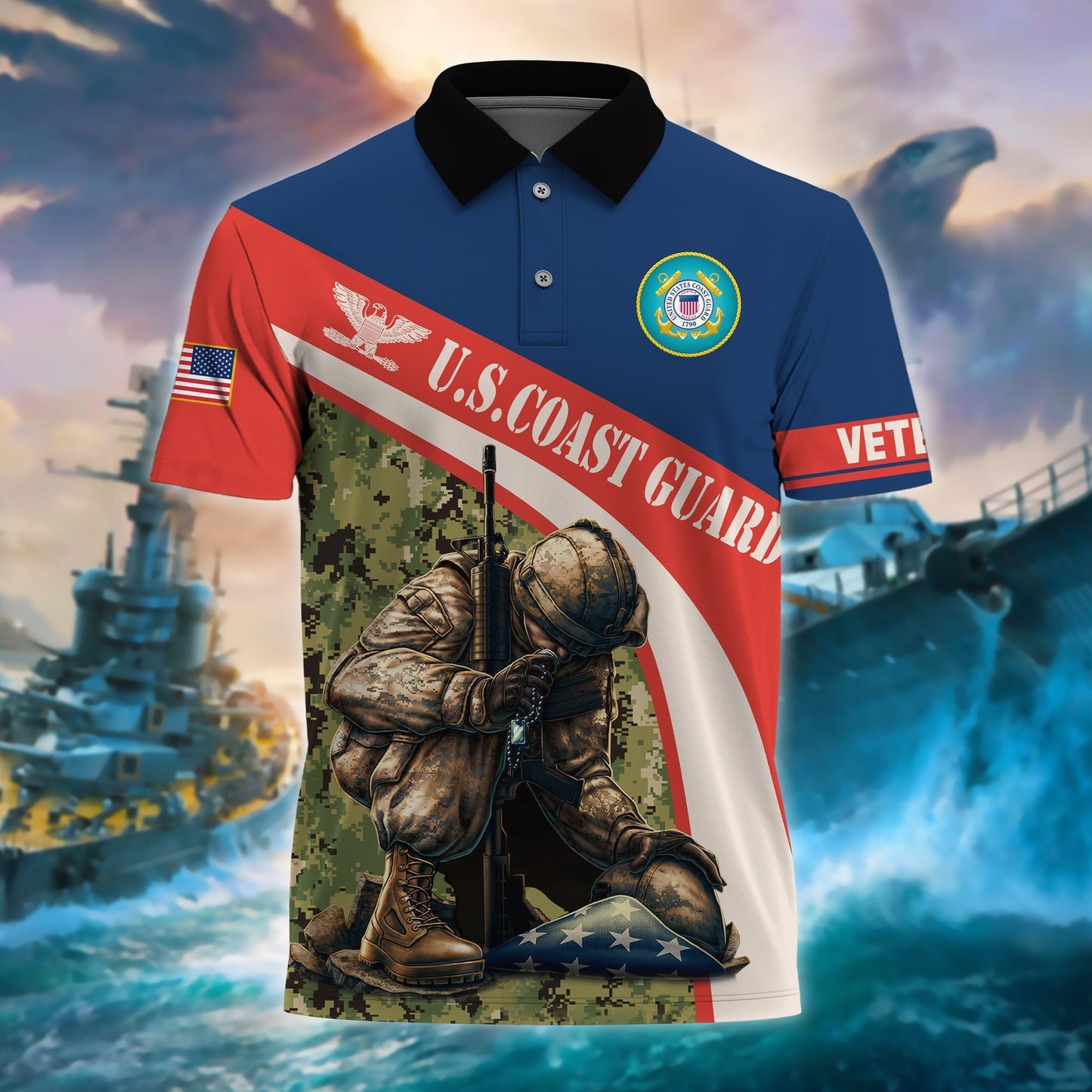 Frenzidea Premium U.S Multiple Service Veteran Polo Shirt