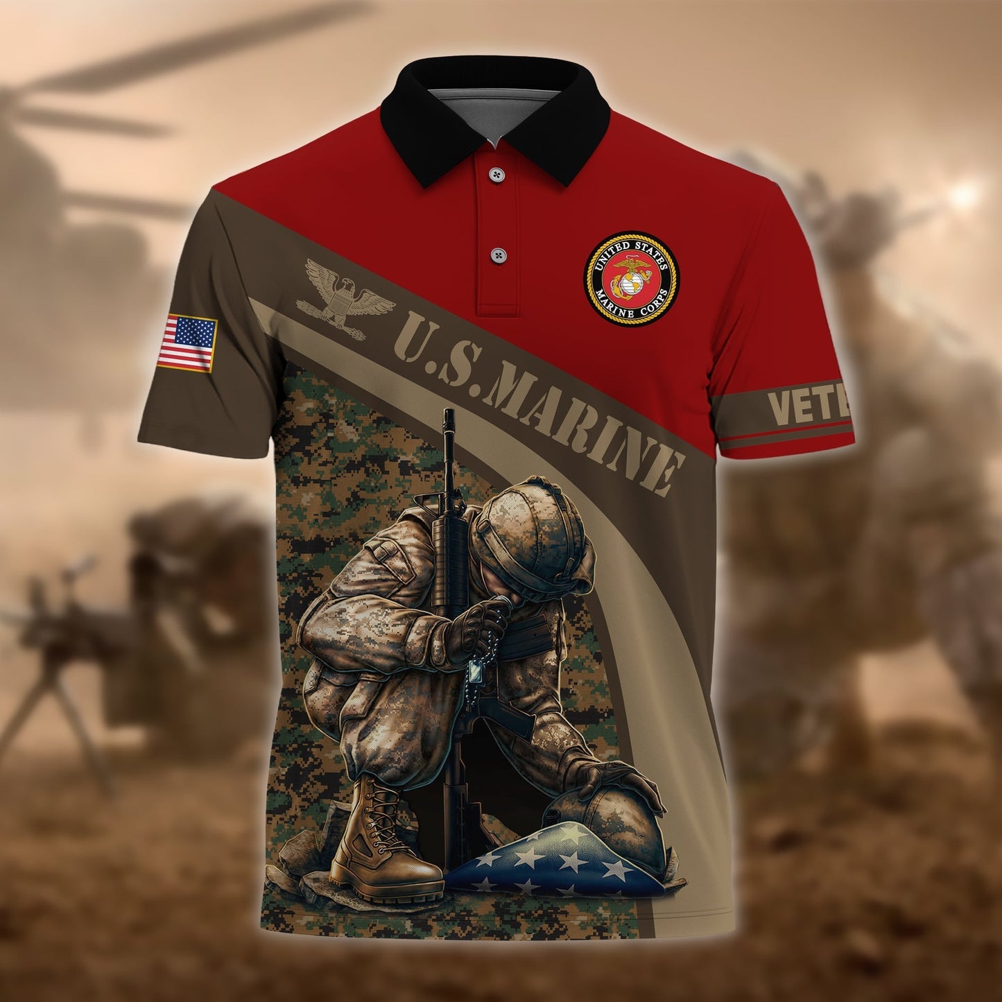 Frenzidea Premium U.S Multiple Service Veteran Polo Shirt