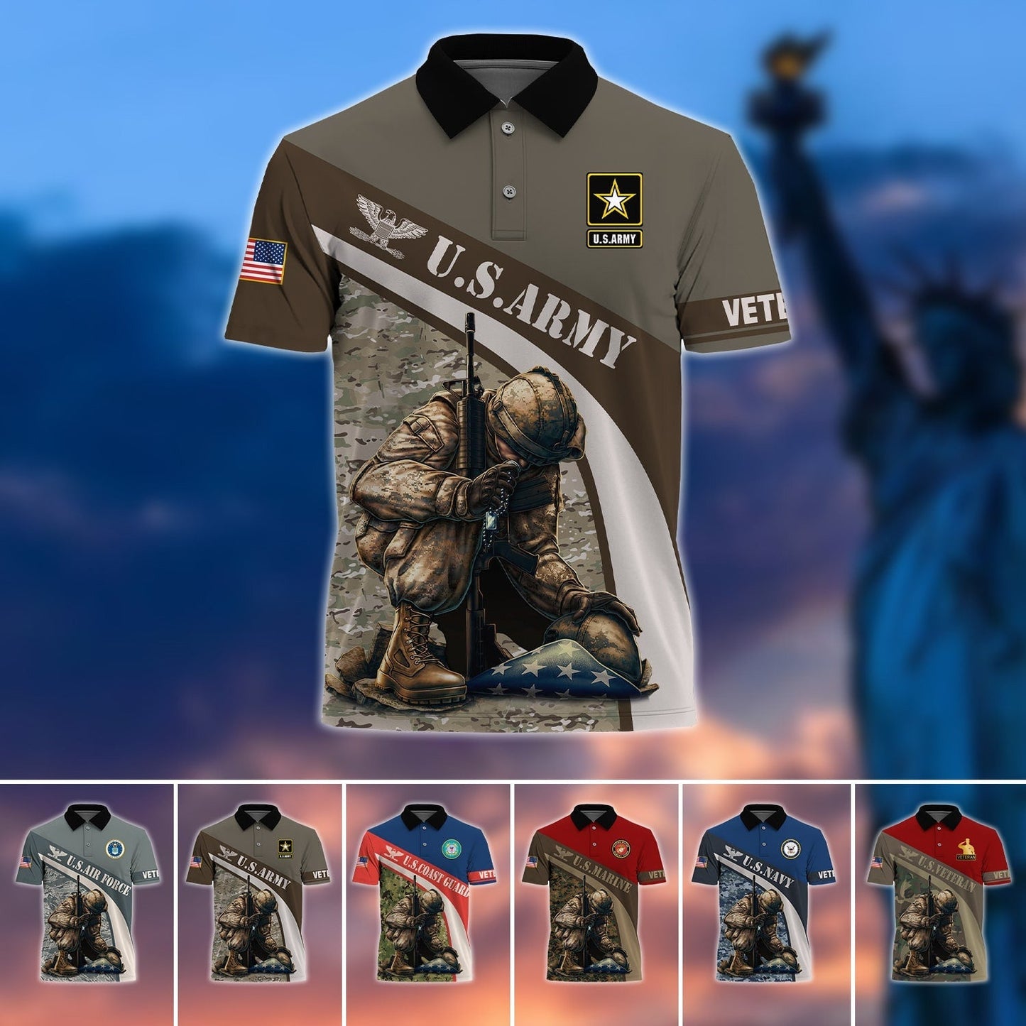 Frenzidea Premium U.S Multiple Service Veteran Polo Shirt
