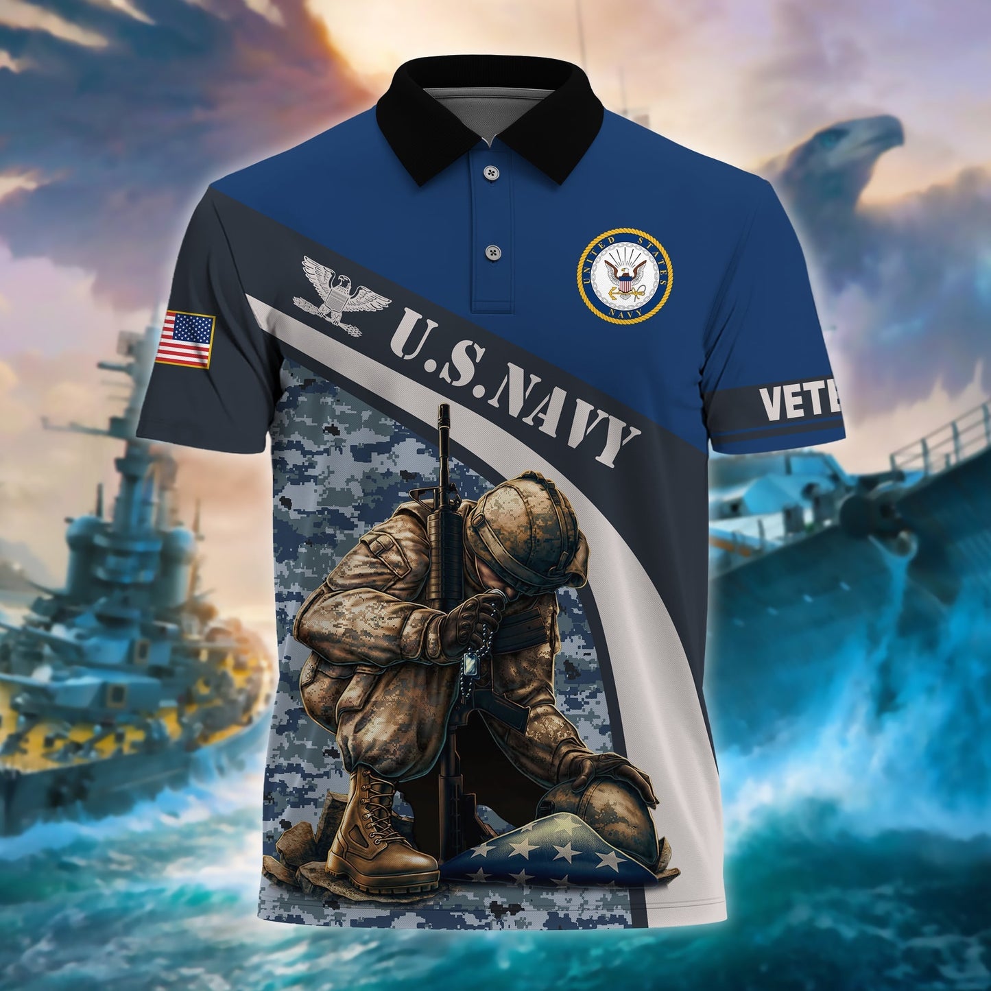 Frenzidea Premium U.S Multiple Service Veteran Polo Shirt