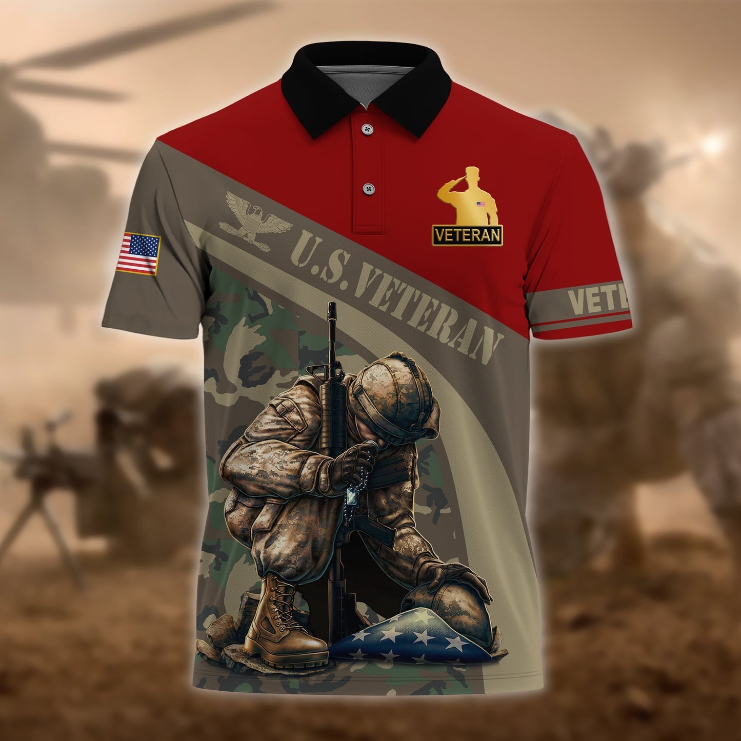 Frenzidea Premium U.S Multiple Service Veteran Polo Shirt