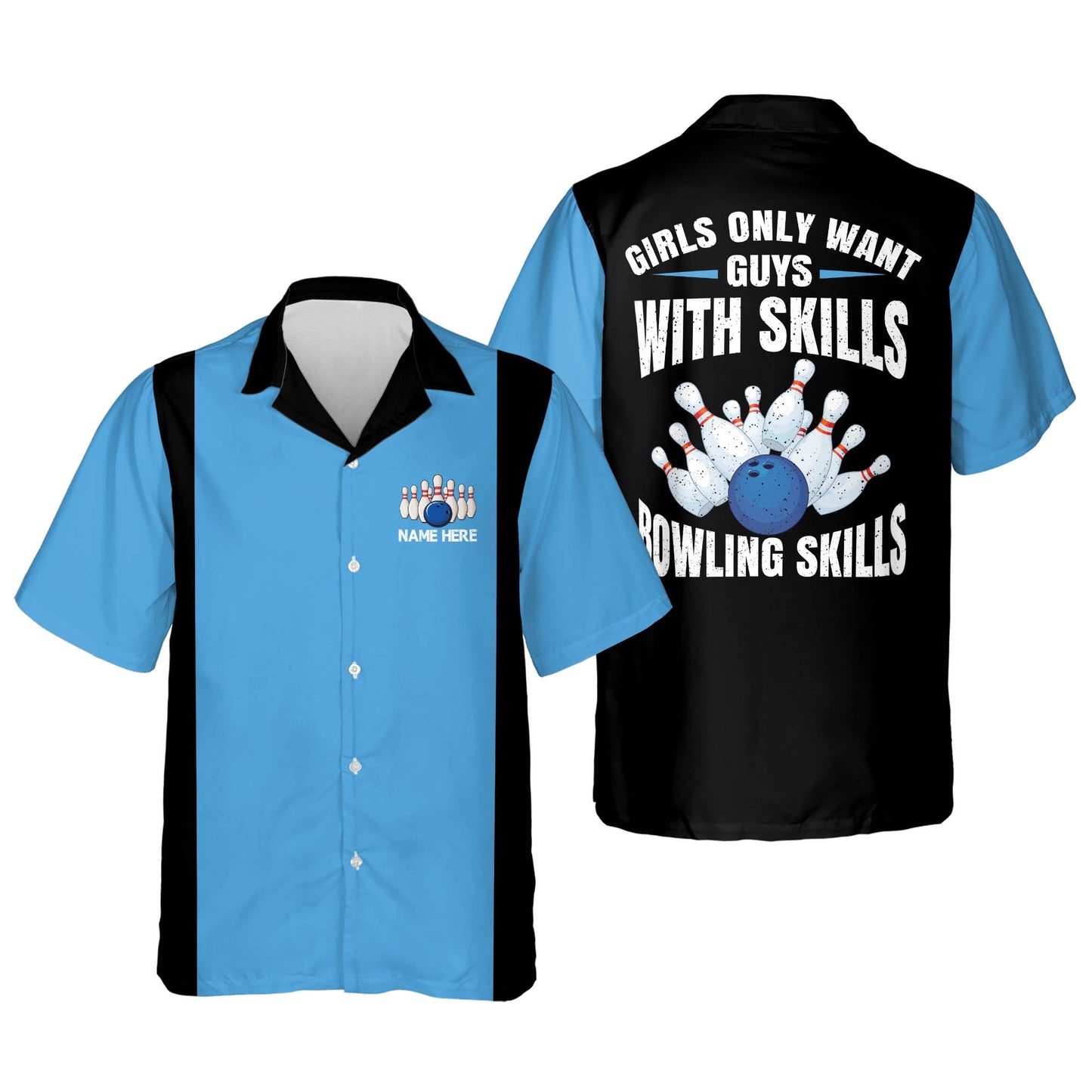 Frenzidea Girls Only Want Guys with Bowling Skills Personalized Name Hawaiian Shirt