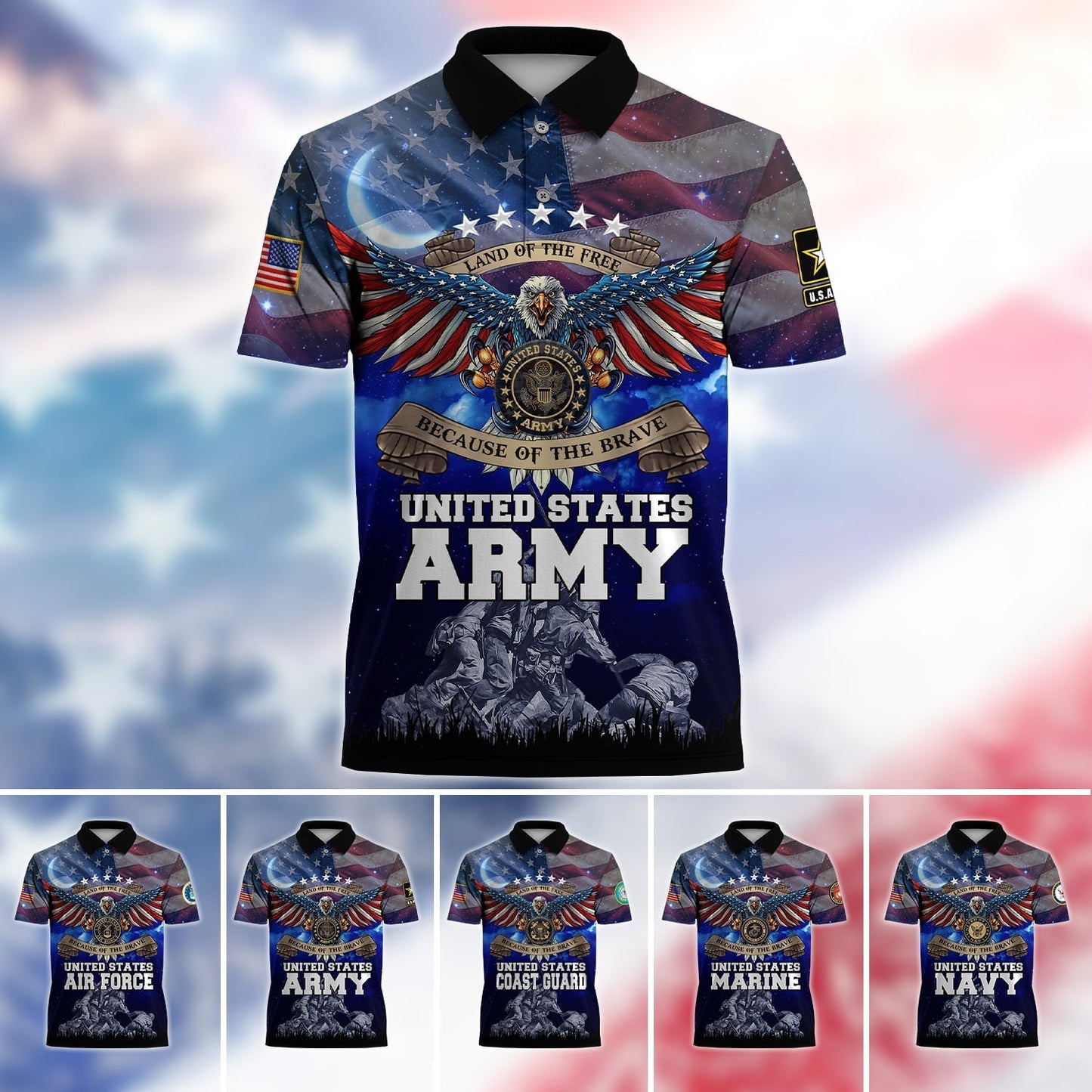 Frenzidea Premium U.S Multiple Service Veteran Polo Shirt