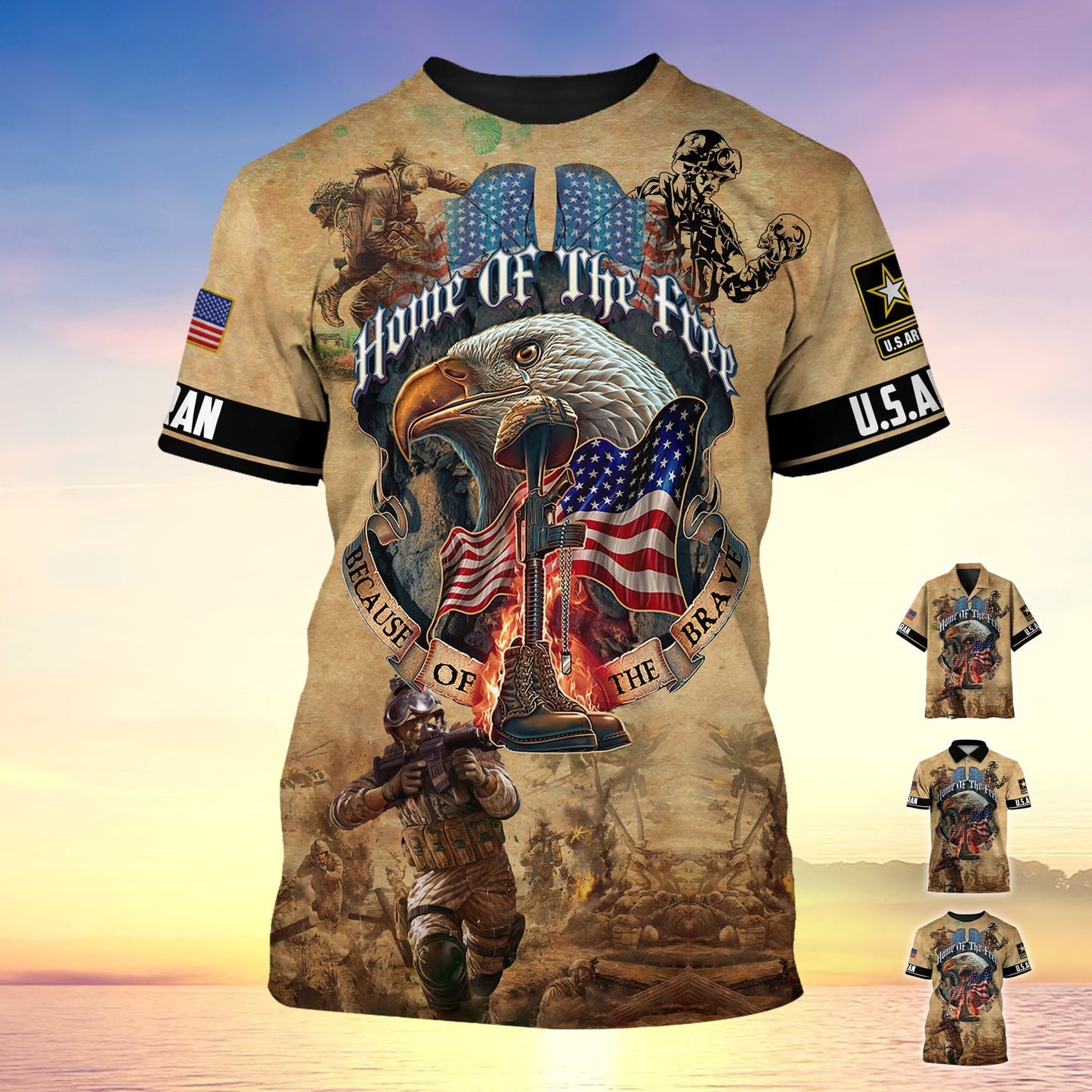 Frenzidea Premium Home Of The Free Because Of The Brave Polo Shirt