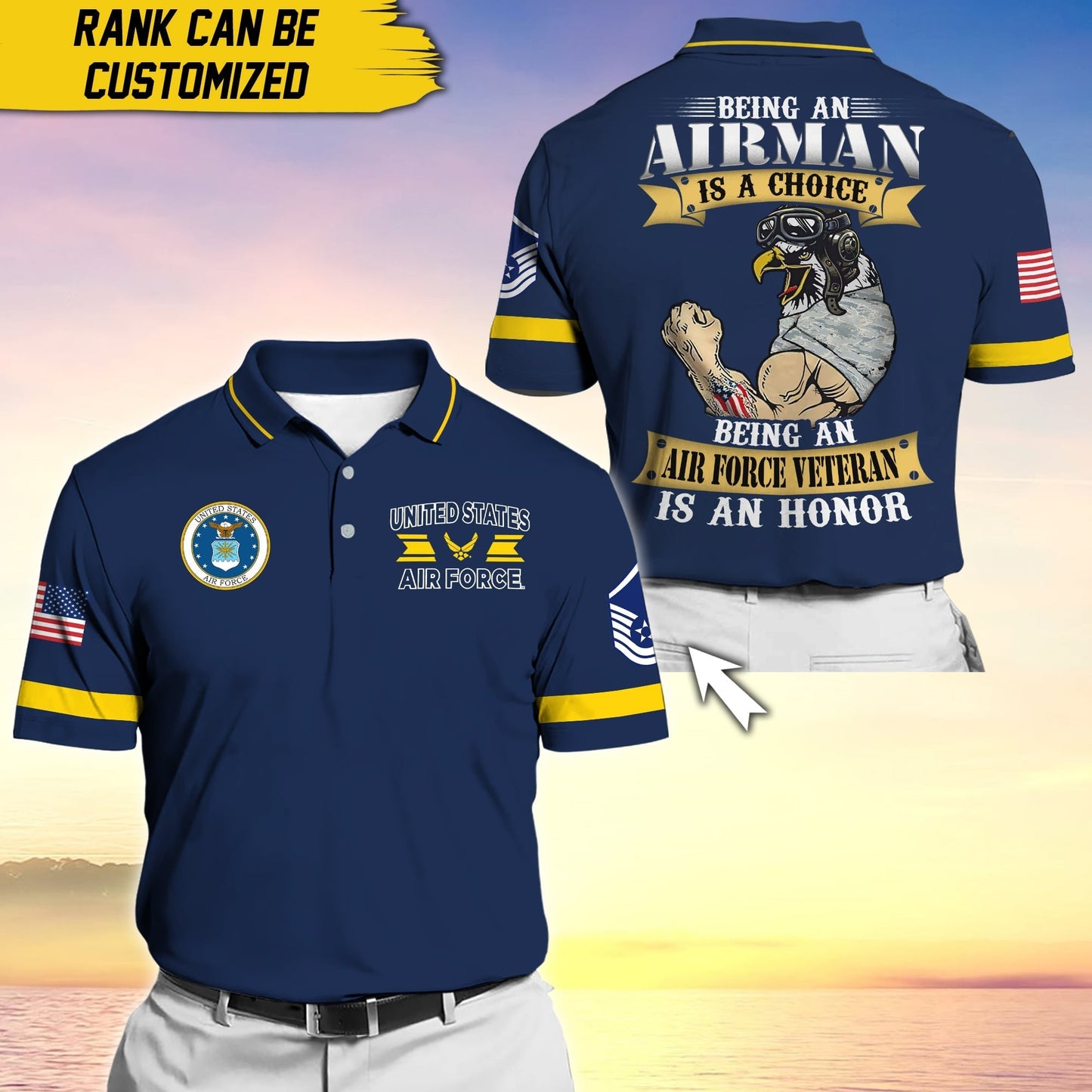 Frenzidea Premium Personalise U.S Multiple Service Veteran Polo Shirt