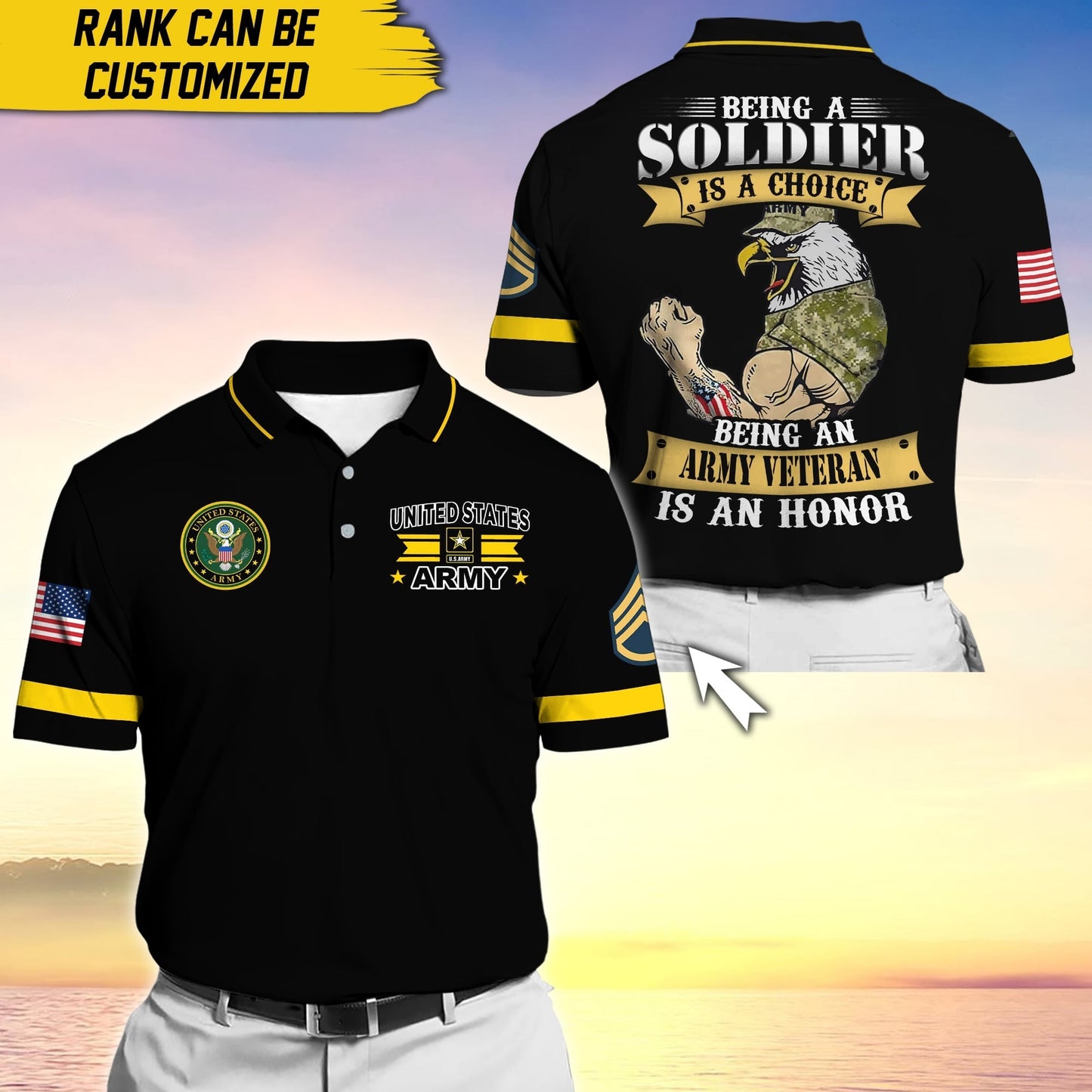 Frenzidea Premium Personalise U.S Multiple Service Veteran Polo Shirt