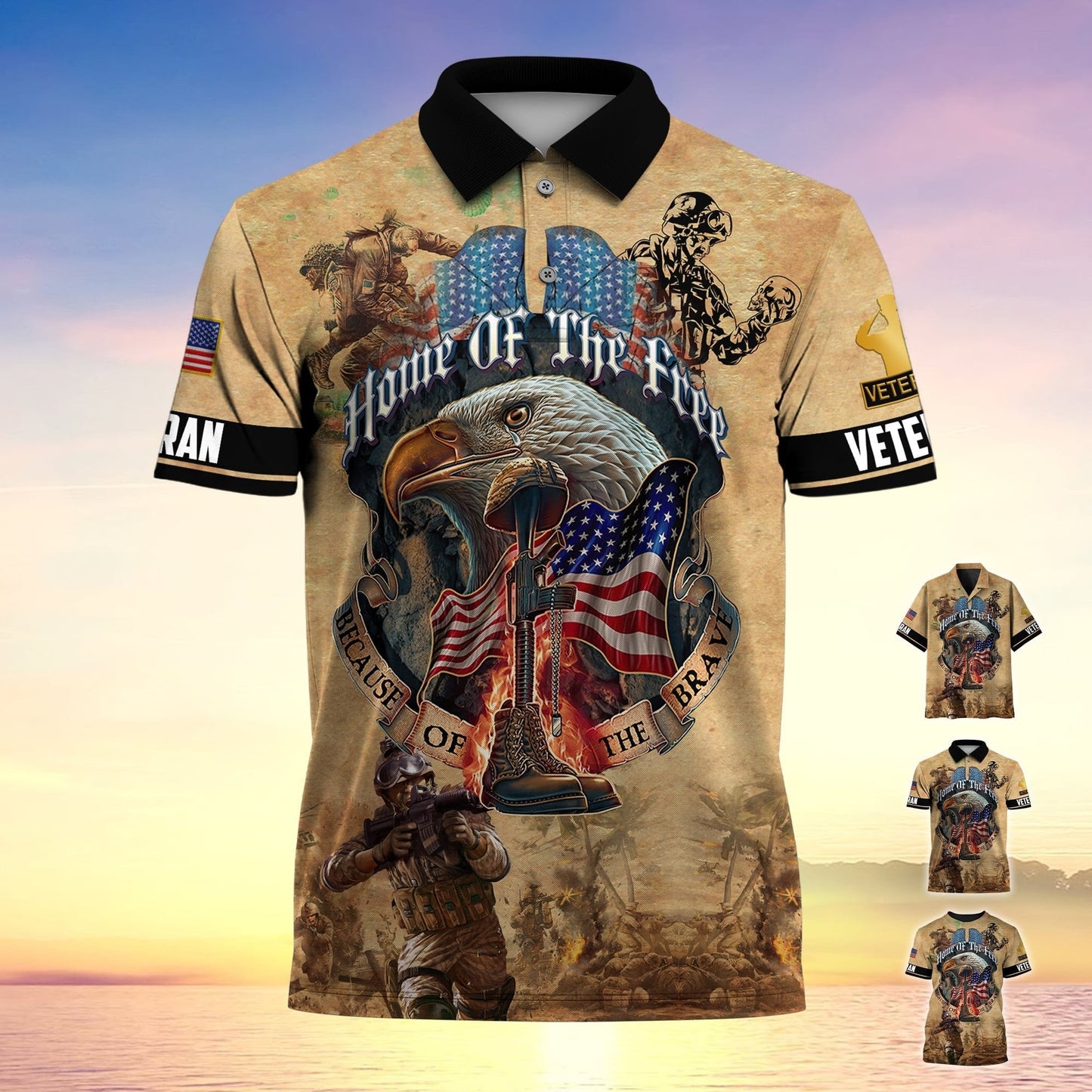 Frenzidea Premium Home Of The Free Because Of The Brave Polo Shirt