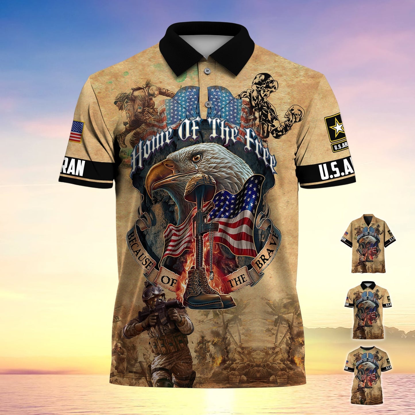 Frenzidea Premium Home Of The Free Because Of The Brave Polo Shirt