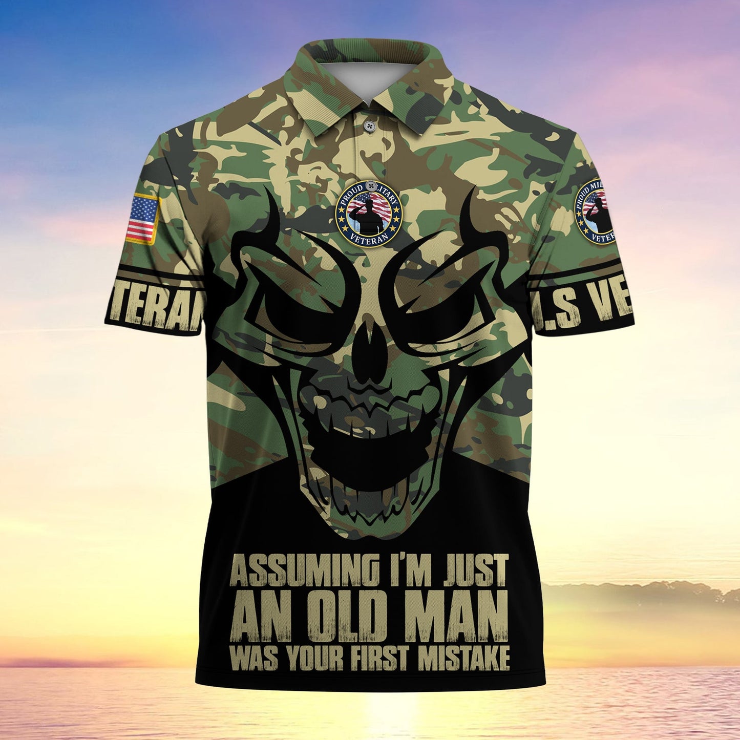 Frenzidea Assuming I'm Just An Old Man Was Your First Mistake US Veteran MultiService Polo Shirt