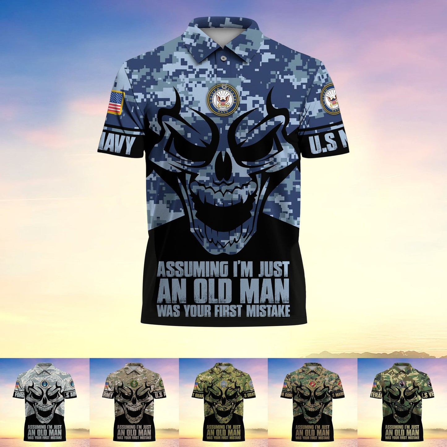 Frenzidea Assuming I'm Just An Old Man Was Your First Mistake US Veteran MultiService Polo Shirt