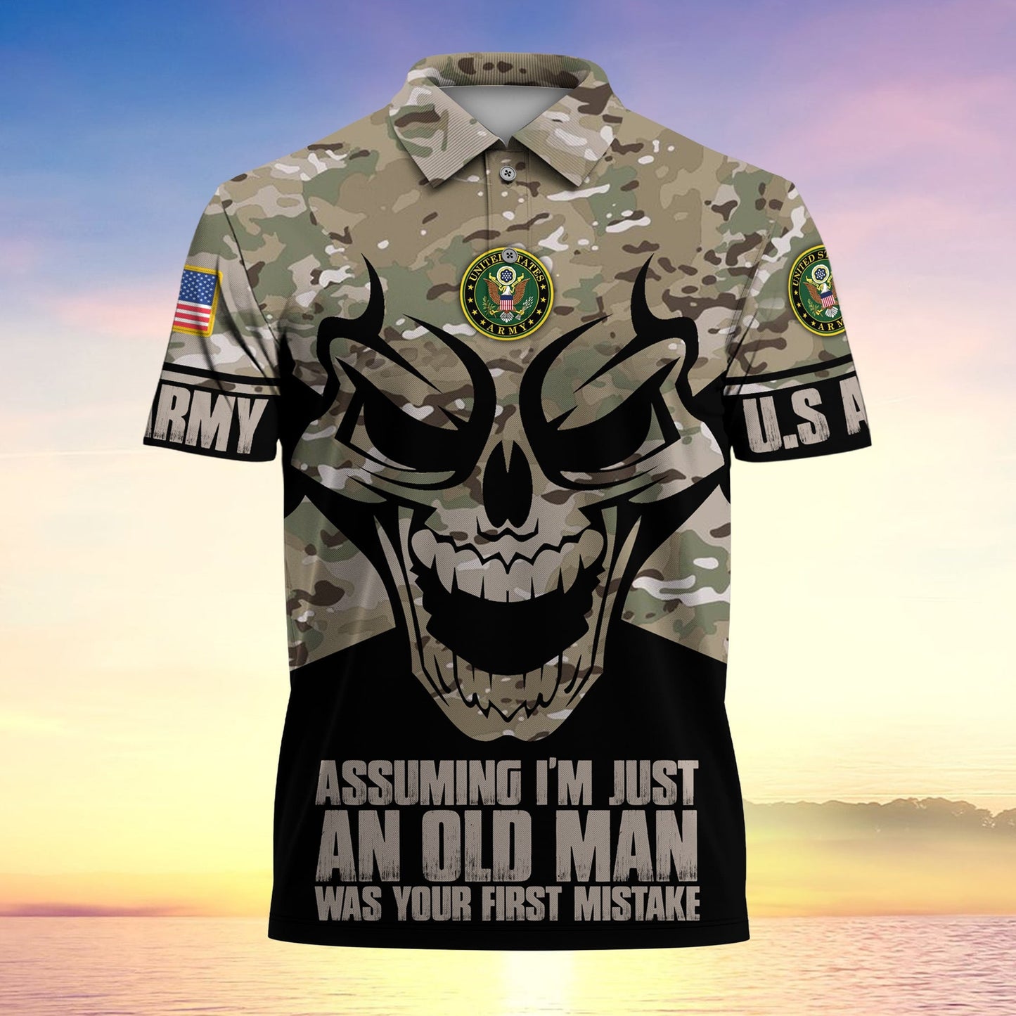 Frenzidea Assuming I'm Just An Old Man Was Your First Mistake US Veteran MultiService Polo Shirt