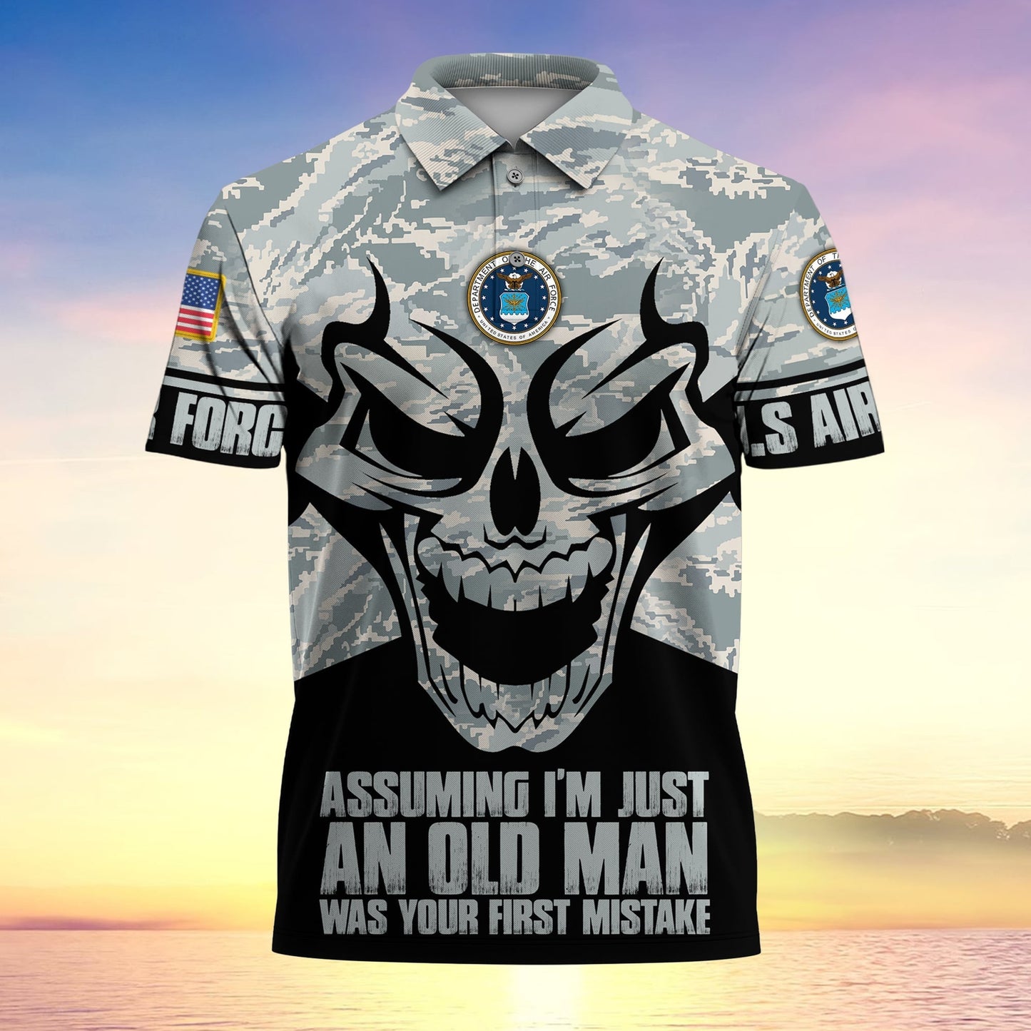 Frenzidea Assuming I'm Just An Old Man Was Your First Mistake US Veteran MultiService Polo Shirt